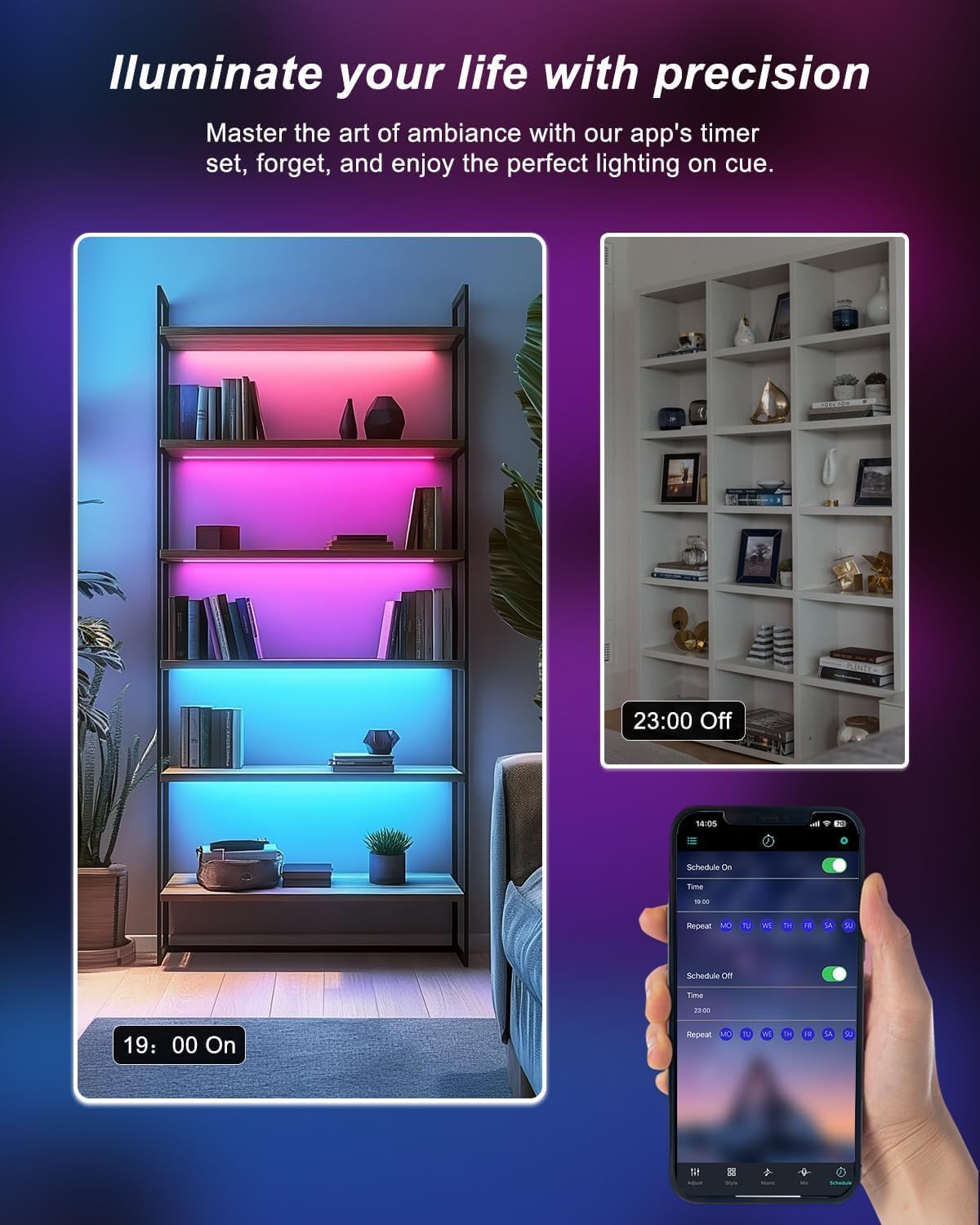 Cefrank Color Cabinet Lighting, 4pcs 12" Linkable RGB LED Light Bar Kit for Display Cabinet, Smart App & Remote