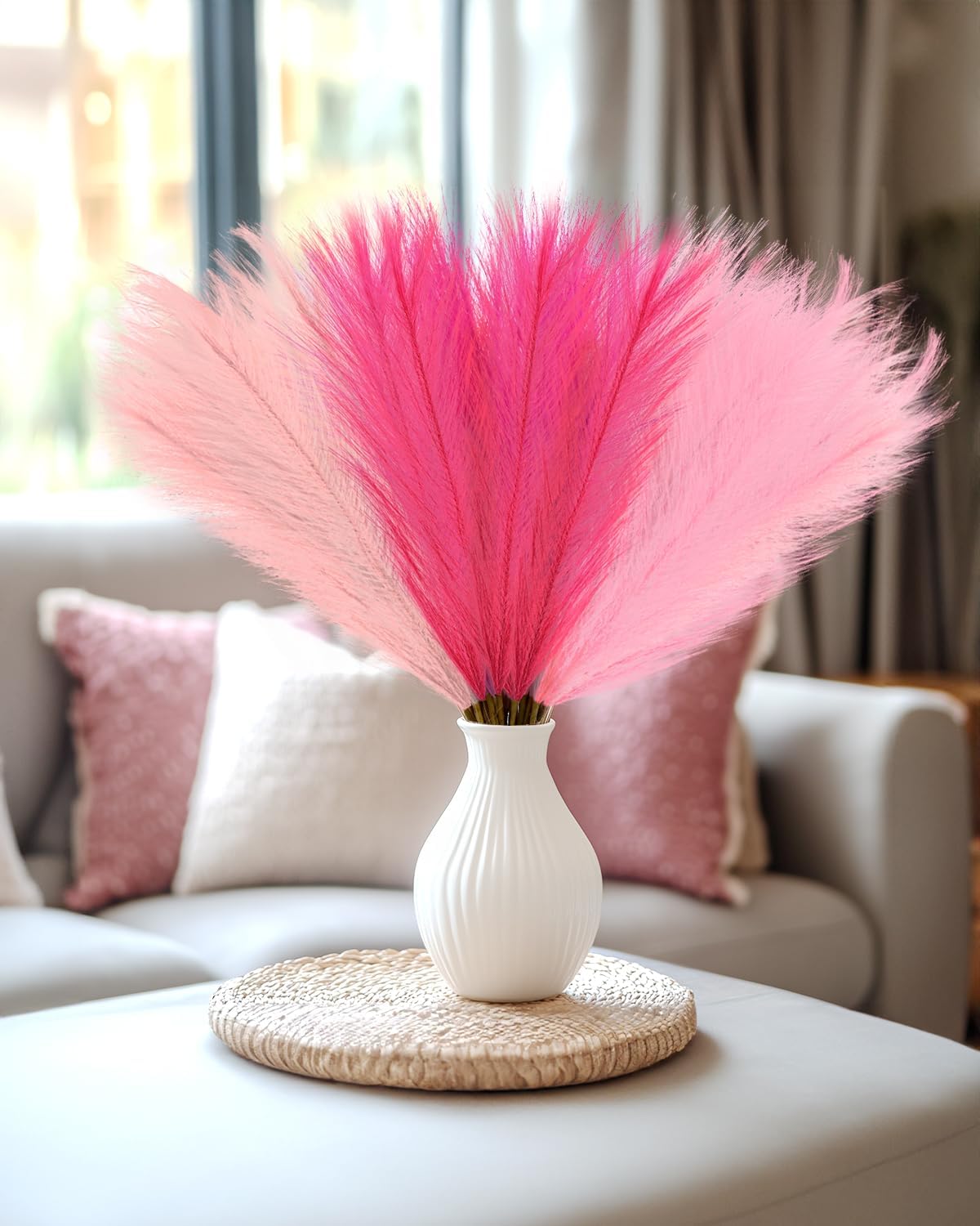Hot Short Artificial Pompous Grass Fluffy Fake Pompas Grass Branches / 21.7 Inch / Pink / Set of 48