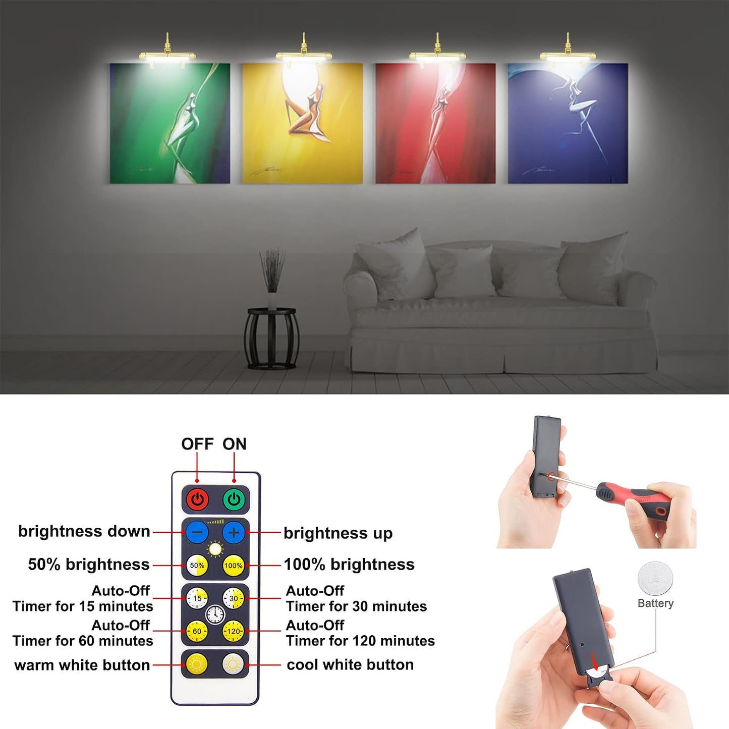 LUXSWAY Wireless Picture Frame Led Lighting,Rechargeable Art Display Lighting Clip on Pictures,Over Painting Lights