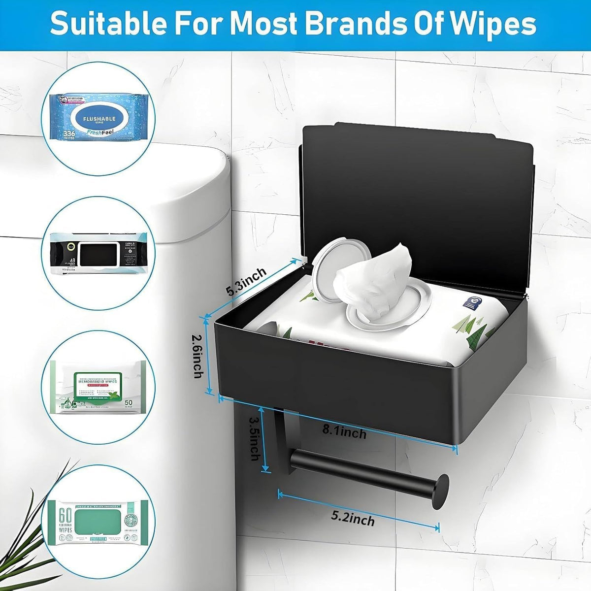 Toilet Paper Holder with Storage, Shelf of Bathroom Toilet Tissue Holder, Toilet Paper Roll Holder, Black Stainless