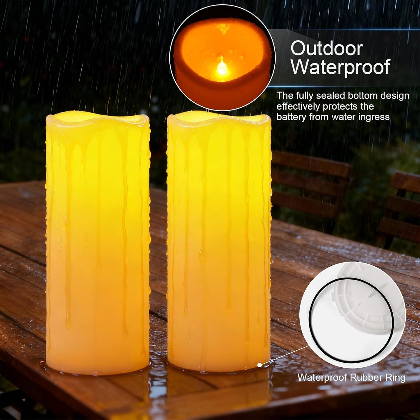 Amagic 10"x4" Large Waterproof Outdoor Flameless Candles with Remote Timer | Battery Operated Electric Fake Candle with