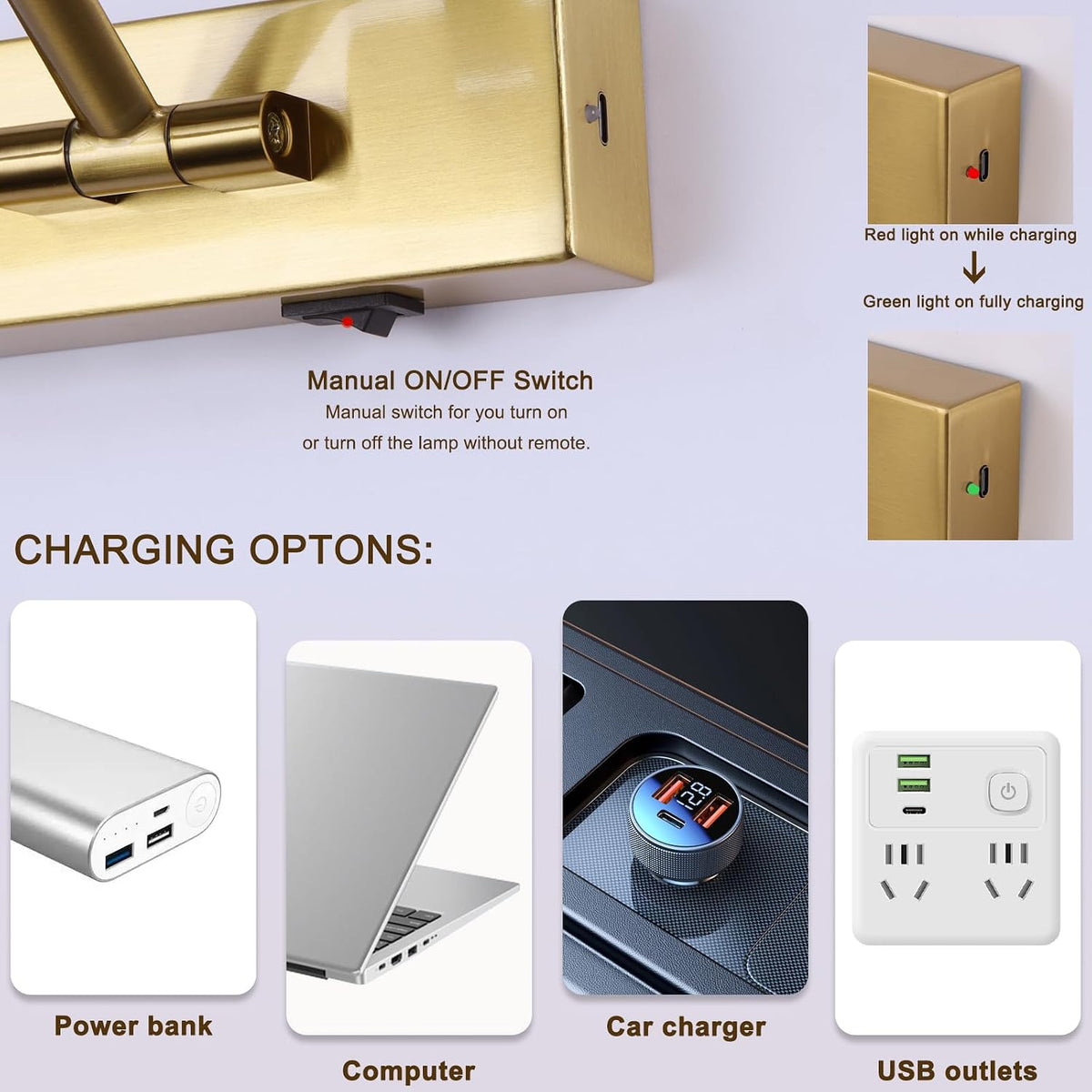 5W LED Wireless Picture Lights with Remote and Timer 23.6 Inch Rechargeable Brass Gallery Lighting Battery Operated Art