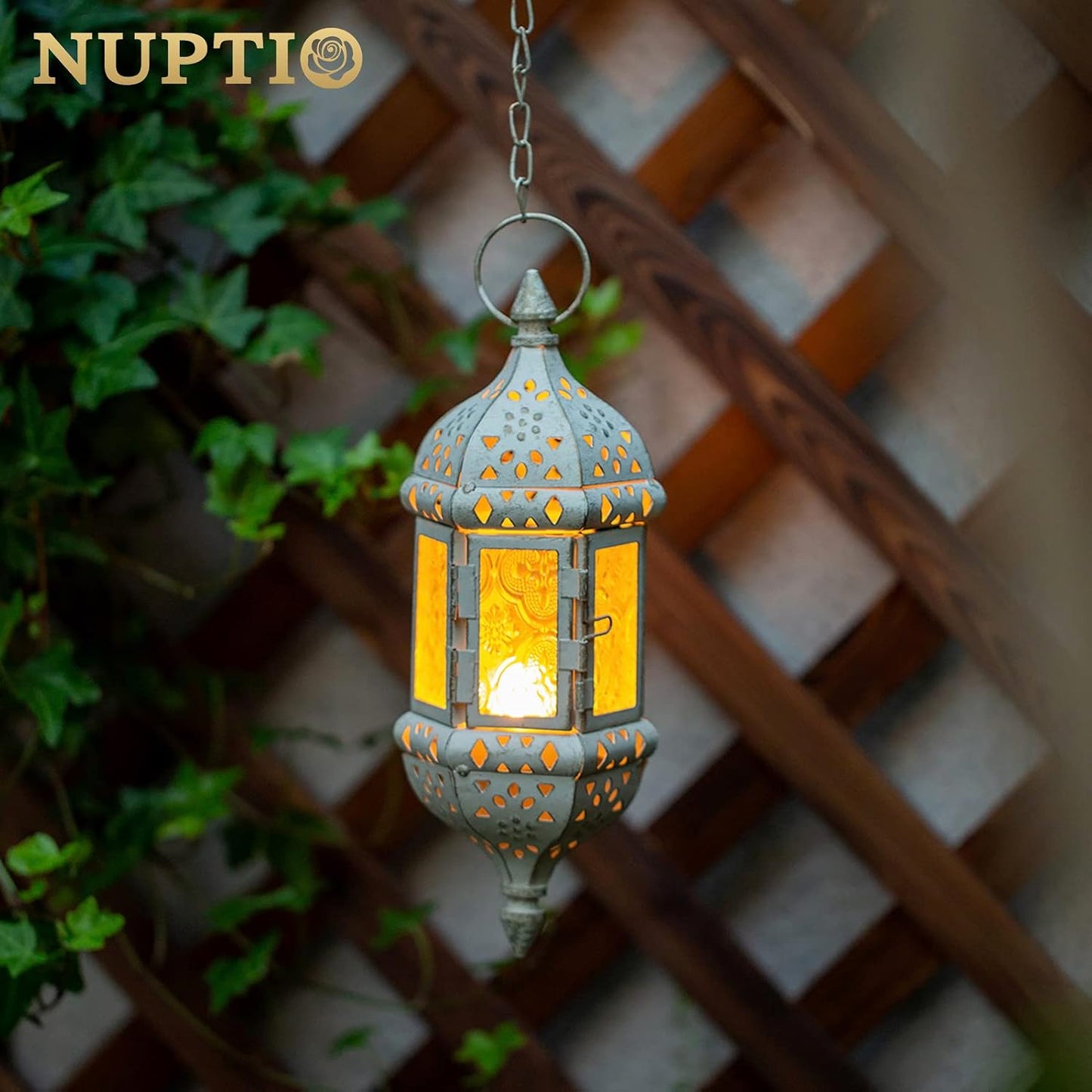 2 Pcs Moroccan Lantern Metalwork Hanging Tealight Candle Holder Metal Glass Indoor Outdoor Battery Operated LED
