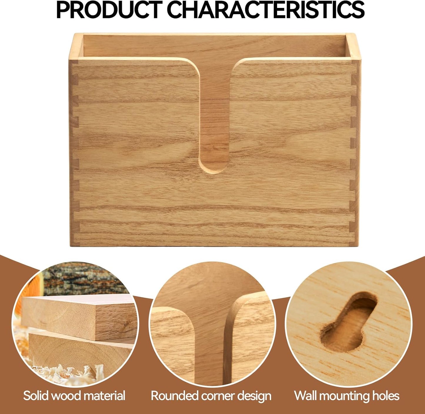 KIRIGEN Multifold Paper Towel Dispenser, Wall Mount or Countertop Natural | Solid Wood Holder Holds up to 150 C-Fold or