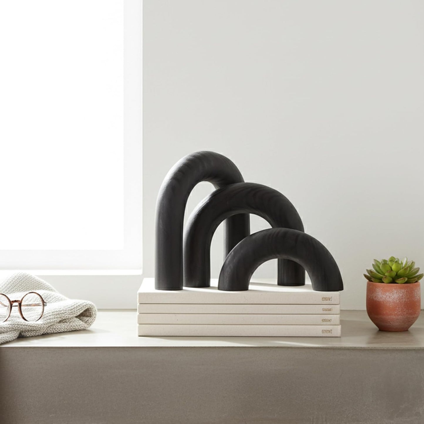 Wooden Arches Decorative Object / Black Stain / Set of 3