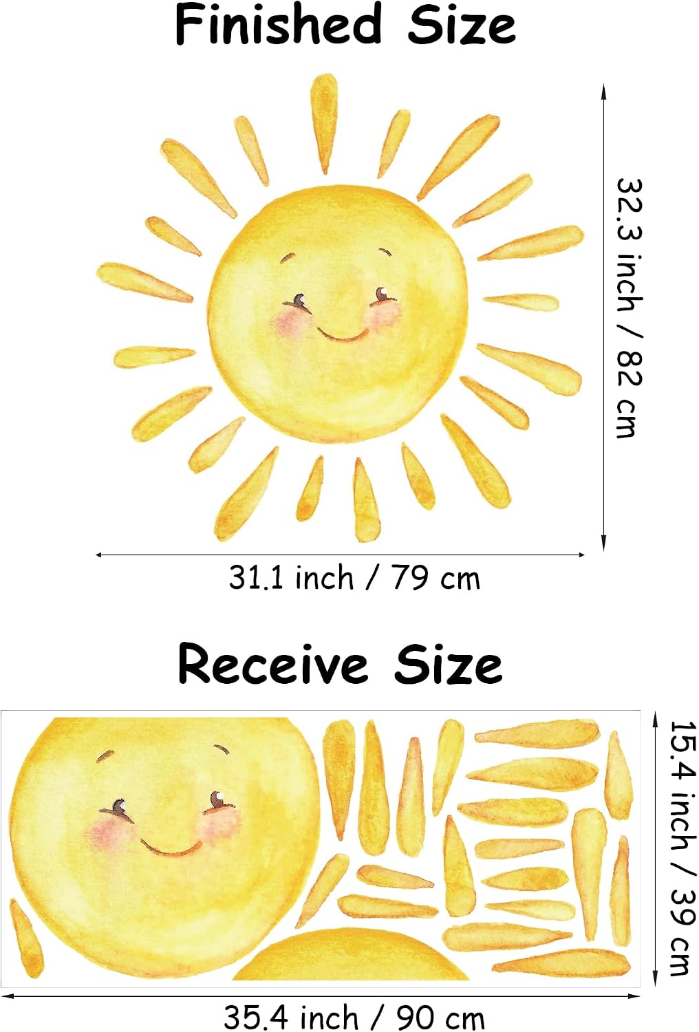 Boho Sun Wall Stickers Toddler Kids Vinyl Wall Decal Peel and Stick Removable Nature / 32.3 x 31.1