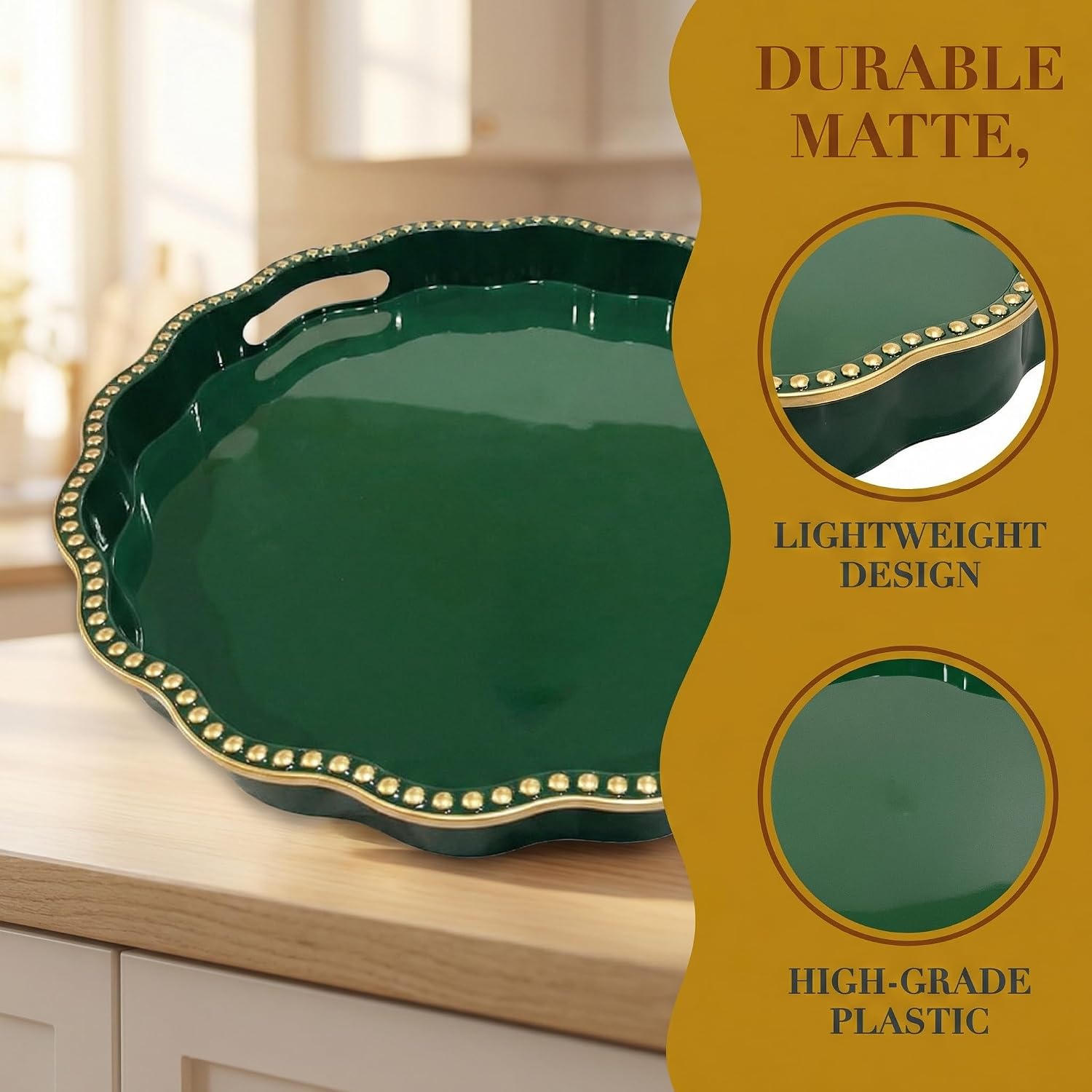 Green Decorative Tray / Green Wavy / 13 x 13 / Wavy Scallop