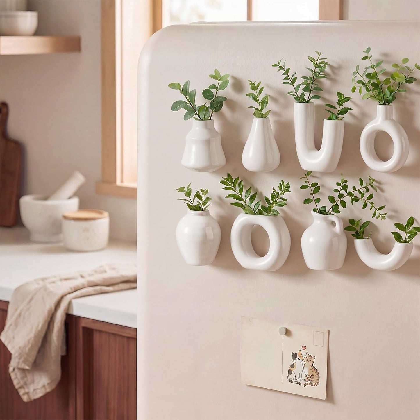Small Ceramic Vase Fridge Magnets / White / 2.36 Inch / Set of 8