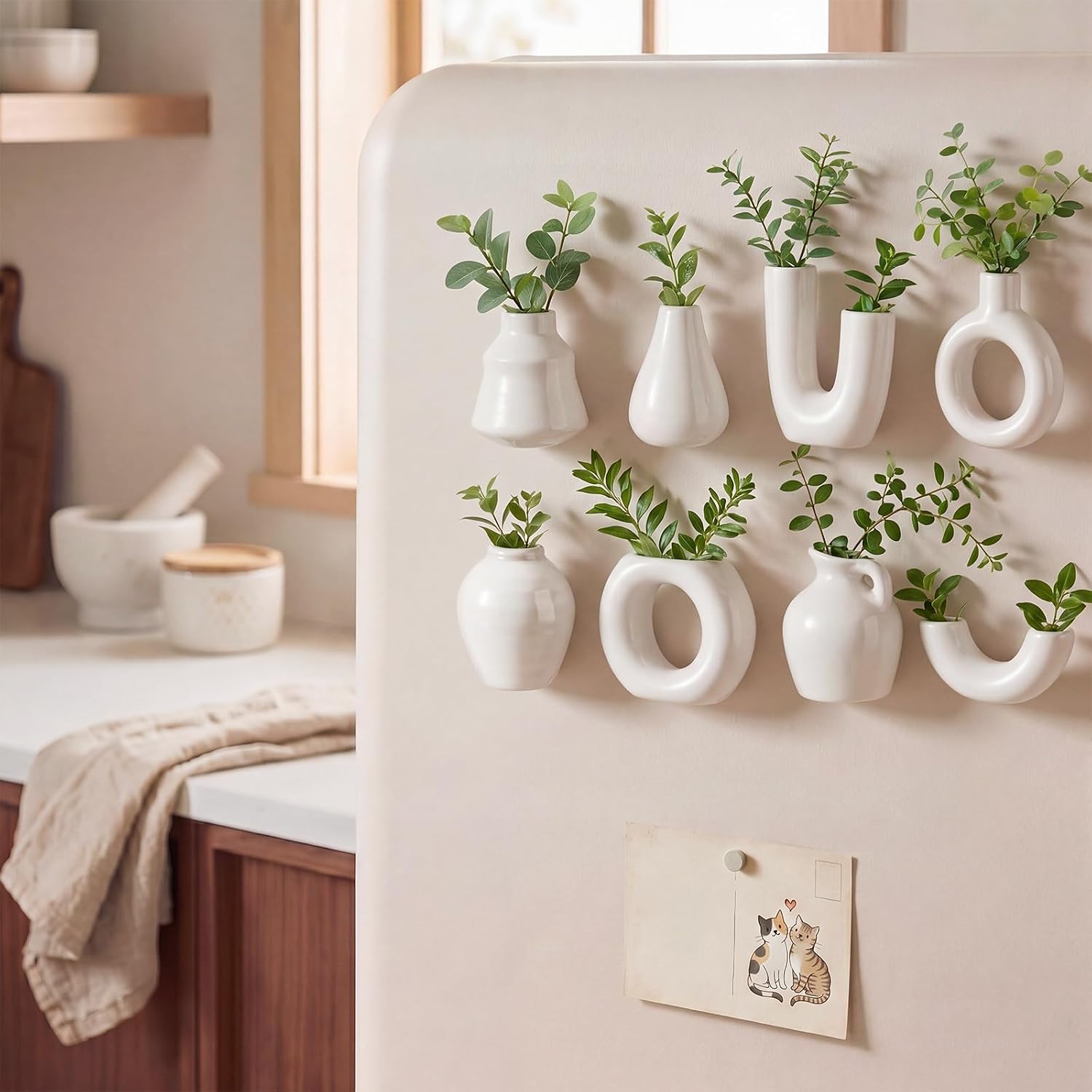 Small Ceramic Vase Fridge Magnets / White / 2.36 Inch / Set of 8