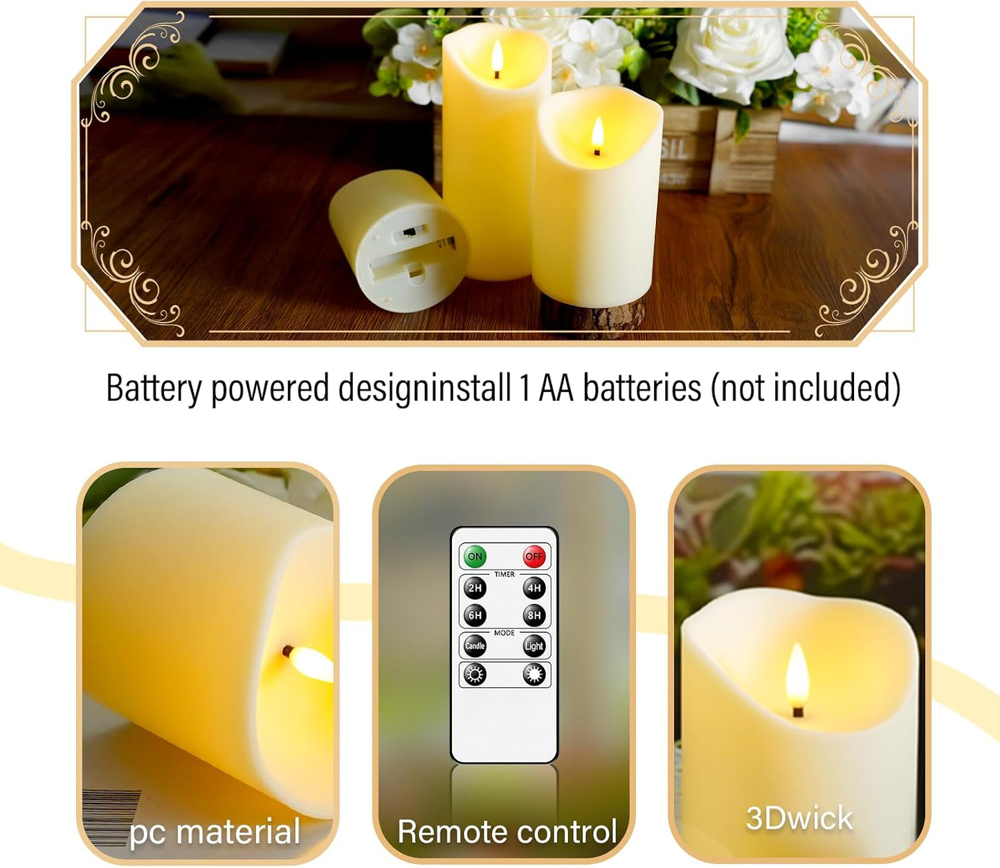 Eebuss Flameless Candles with Remote Timer, Battery Operated Realistic Flickering LED Candles, 9 Packs Fake Candles for