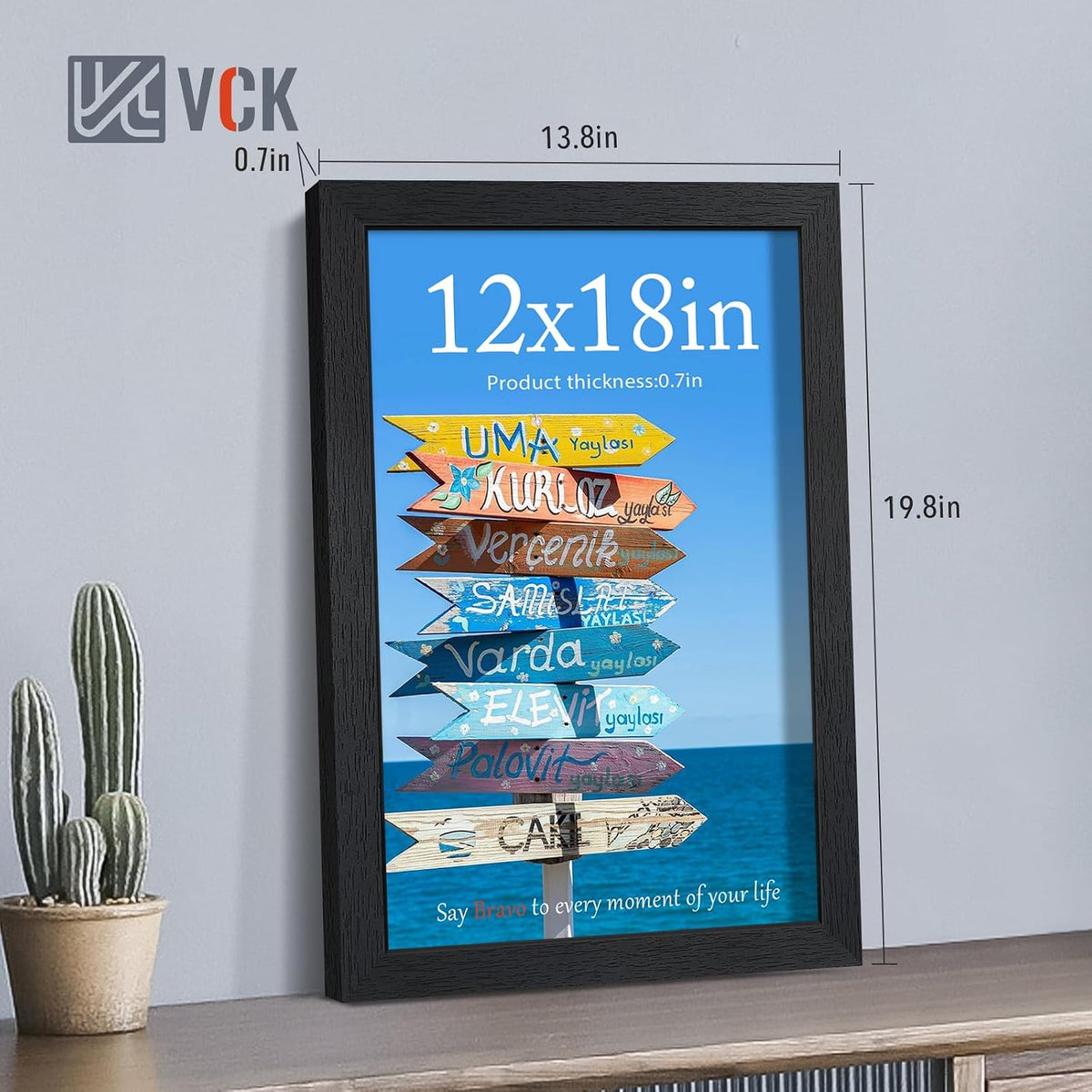 VCK 12x18 Frames - Black, Wide Border Solid Wood Poster Frame, Display Pictures in Horizontal and Vertical, for Home