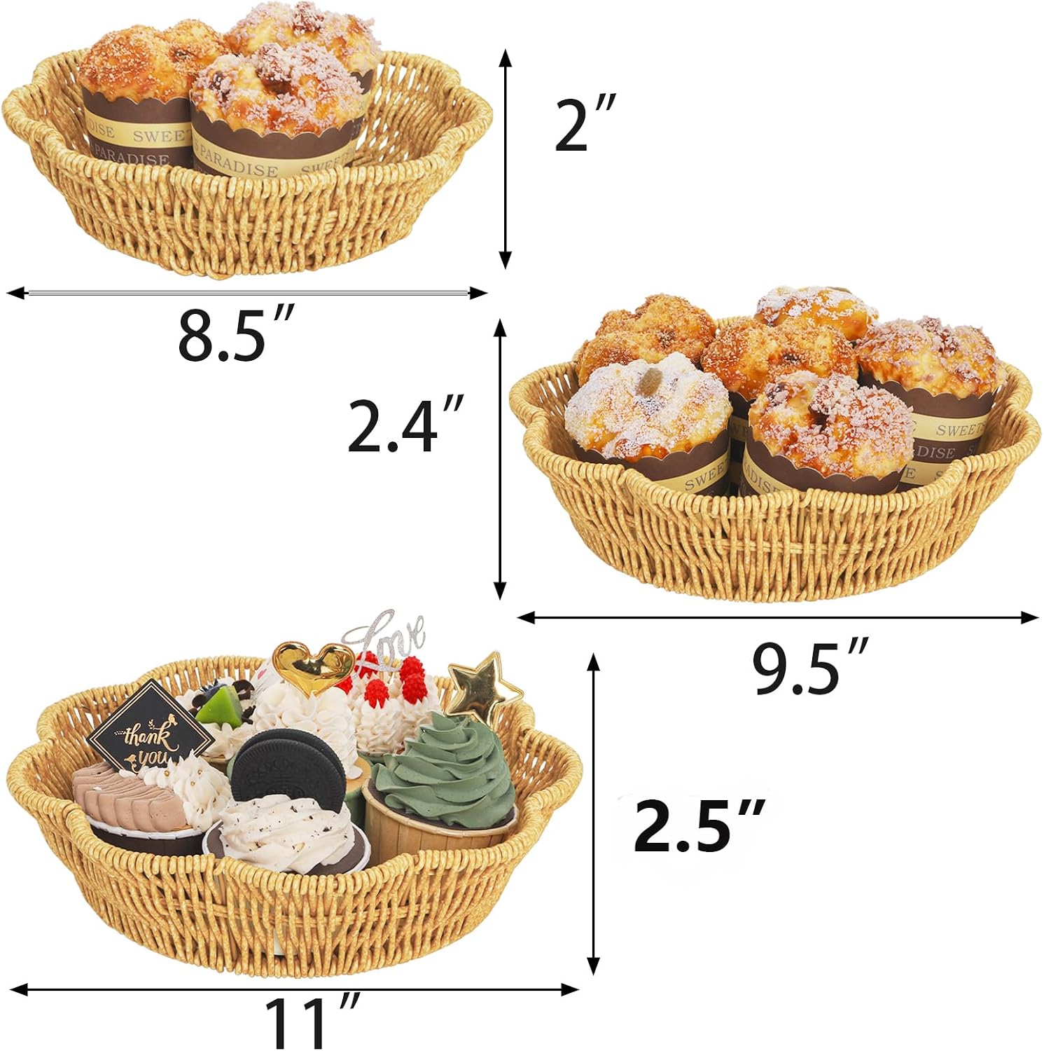 Poly Wicker Bread Baskets / Set of 3