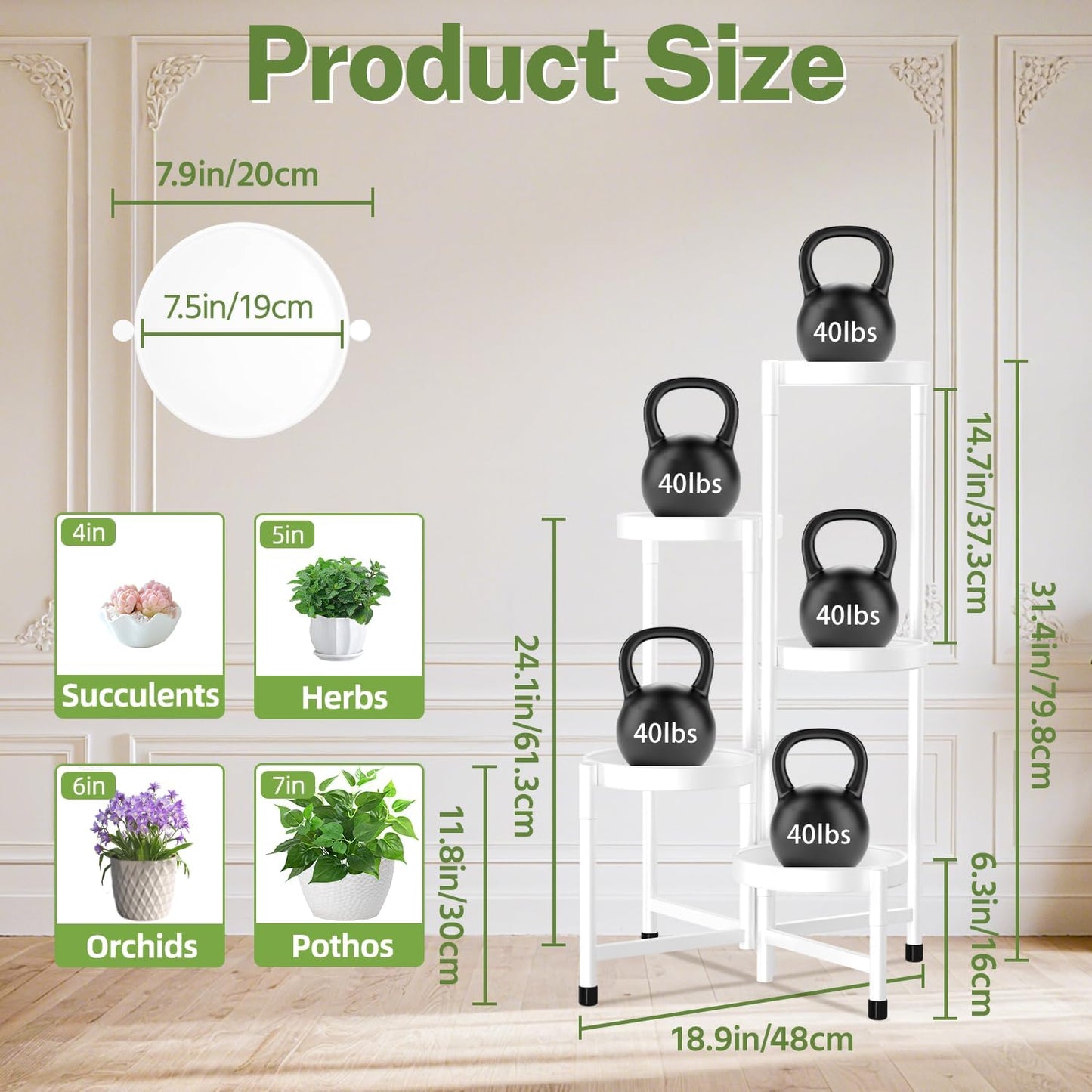 iDavosic.ly Plant Stand Indoor Outdoor, 5 Tier Metal Corner Shelf, White | Tiered Flower Display Holder, Folding Multi