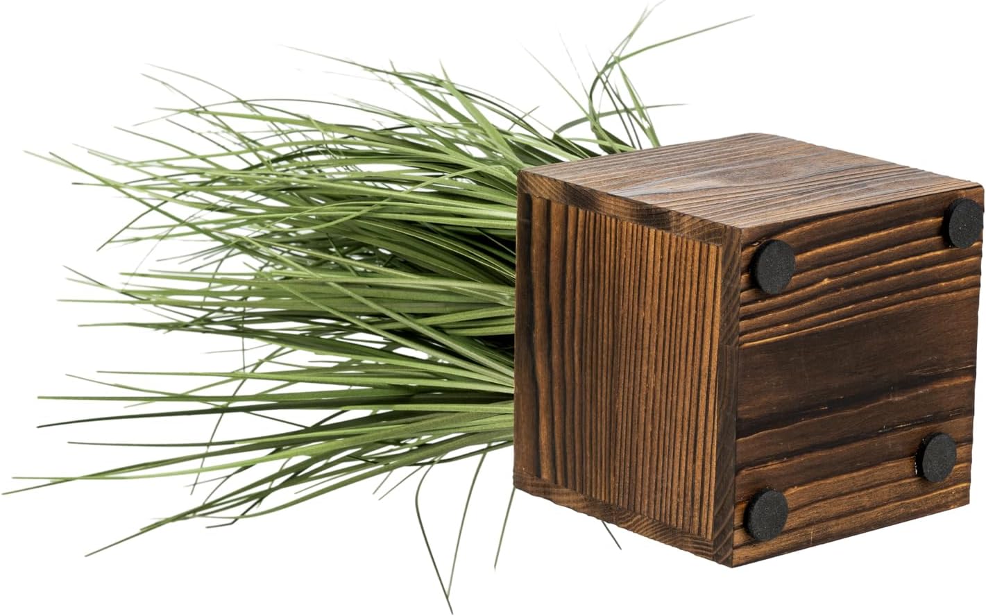 Artificial Grass Plants Trio in Rustic Burnt Solid Wood Planter Boxes / Burnt Wood / Green / 4 Inch