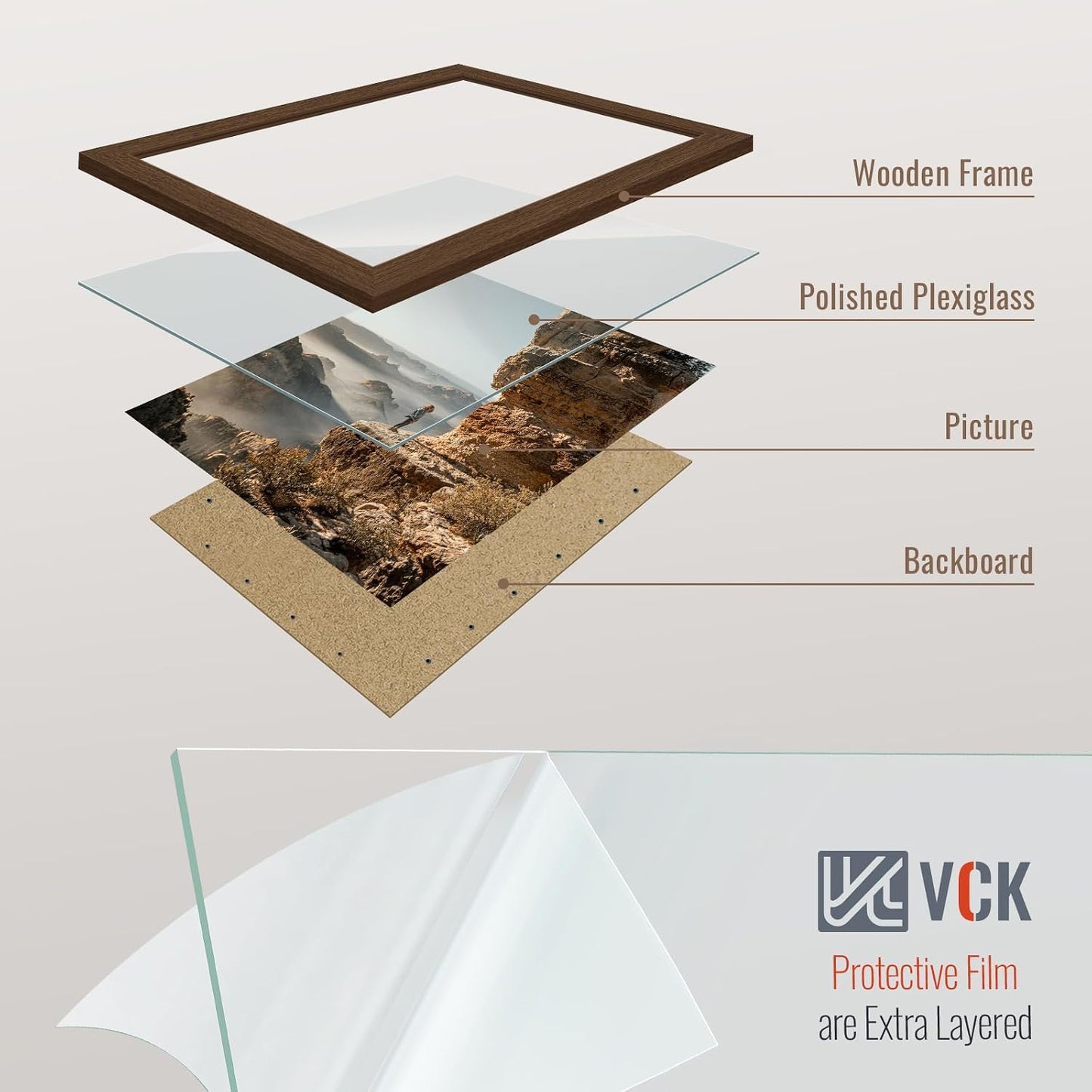 VCK 8x10 Picture Frame Brown 4 Pack, Wide Thick Wood Border, for Prints | Exclusive Woodgrain, Wall/Tabletop, HD