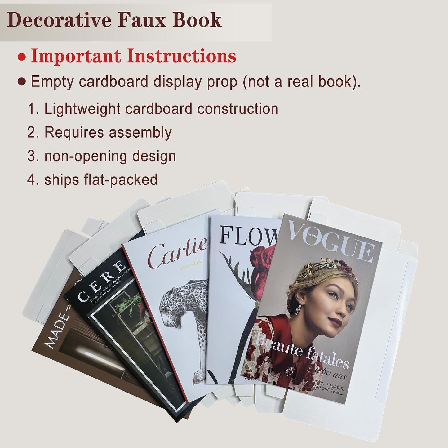 Decorative Faux Books Set / White&brown-large / Set of 5
