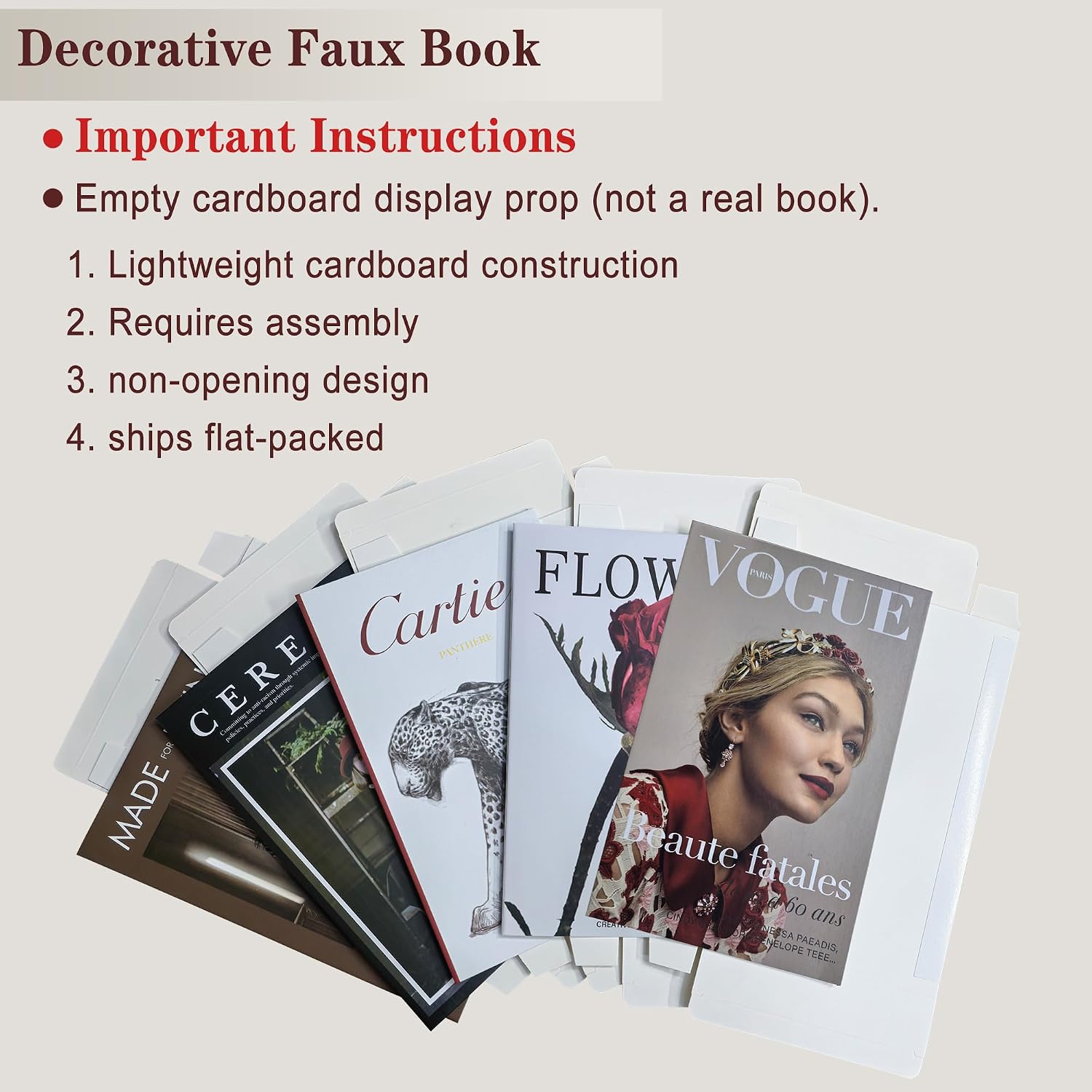 Decorative Faux Books Set / White&brown-large / Set of 5