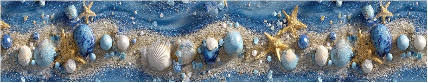 Wall Border Peel and Stick Coastal Beach Seashell Self Adhesive / Ocean Starfish / Blue / 196 x 4