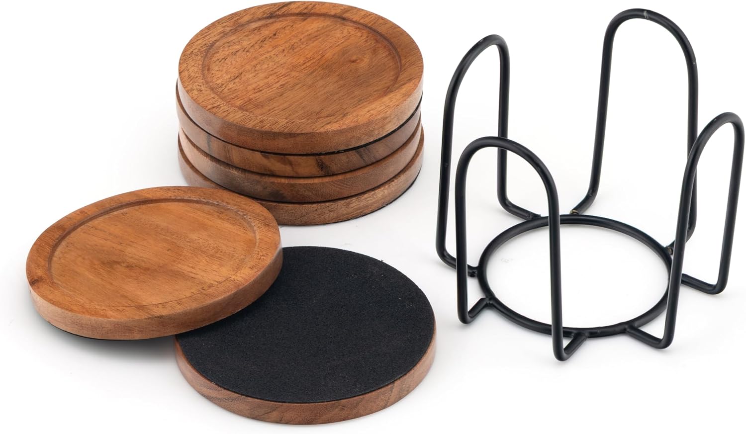 Holder / Acacia Wood Coasters / Round / Set of 6