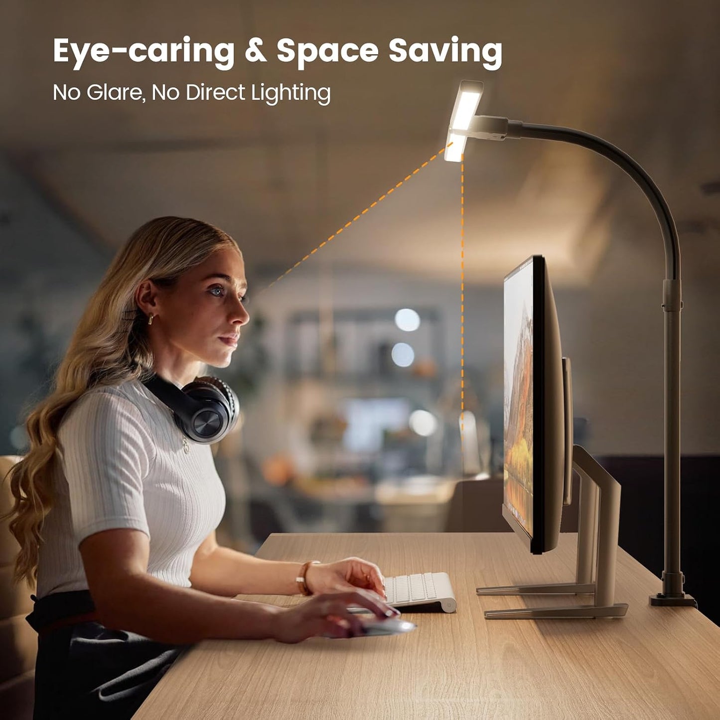 LED Desk Lamp for Home Office, 24W Computer Desk Light with Remote Control, Bright Table Lamp with Clamp Dimmable Tall