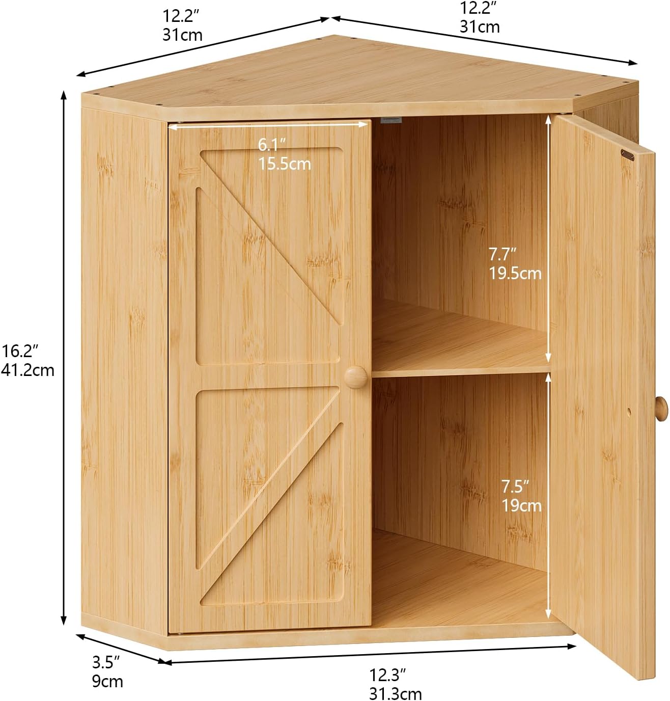 Trironsun Corner Bread Box for Kitchen Counter Double Layer Bamboo Bread Storage Container Large Capacity Bread Storage