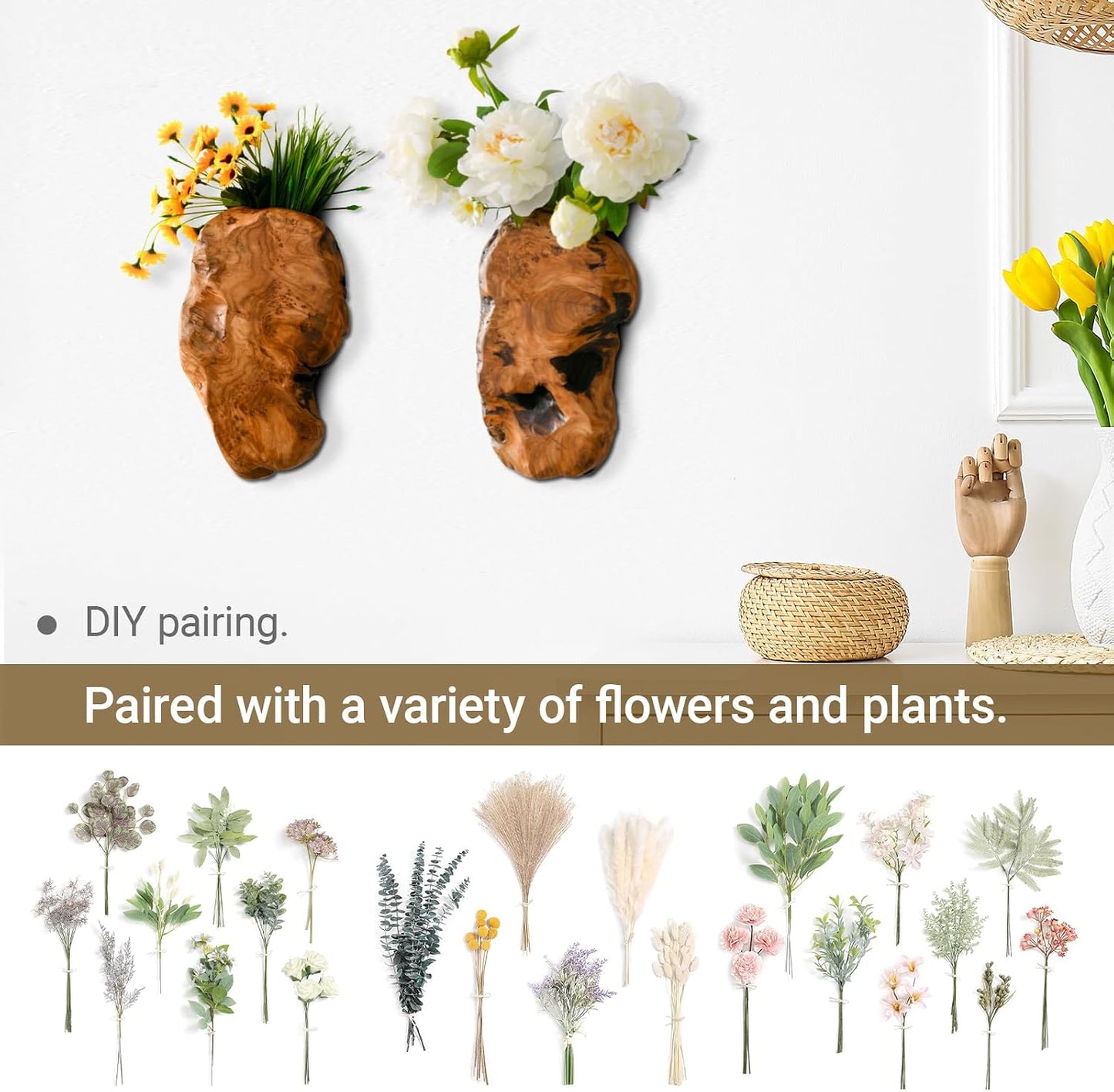 Cedar Wood Live Edge Wall Vases / Natural / Set of 2