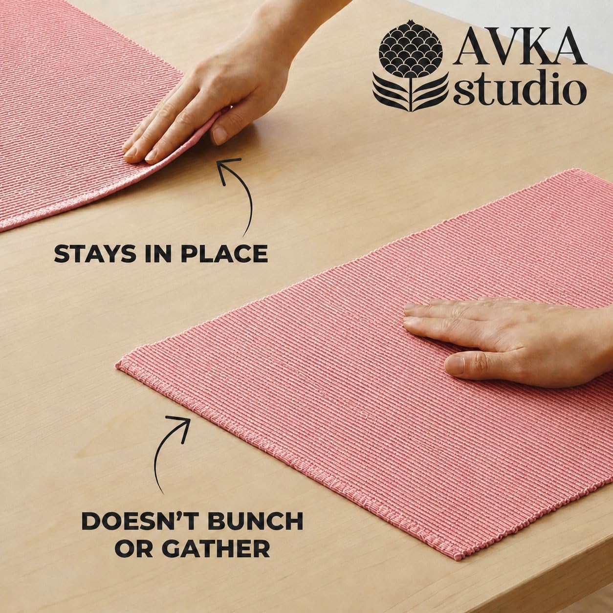 100% Cotton Ribbed Placemats - Set of 4-13 x 19 Inches - Peach - Everyday Cloth Table Mats - Thick Construction