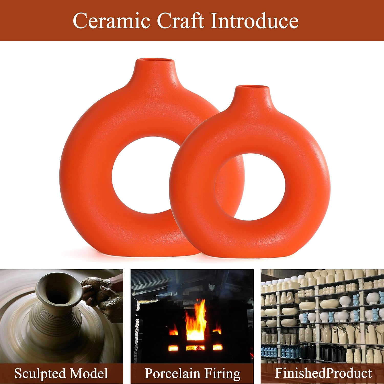 Ceramic Vase / Orange / Donut / Set of 2