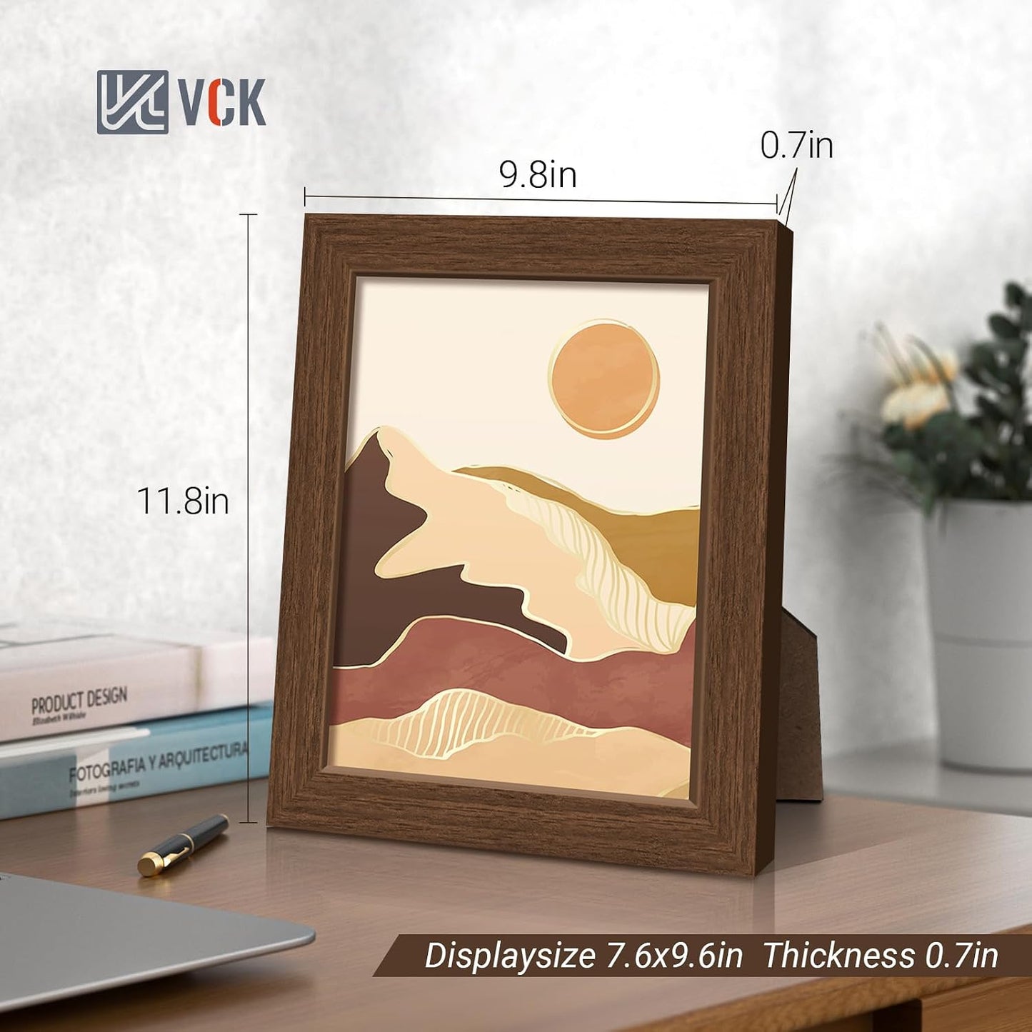 VCK 8x10 Picture Frame Brown 4 Pack, Wide Thick Wood Border, for Prints | Exclusive Woodgrain, Wall/Tabletop, HD