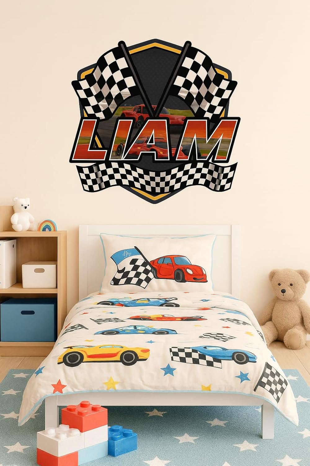 Personalized Racing Name Wall Decal for Kids Bedroom