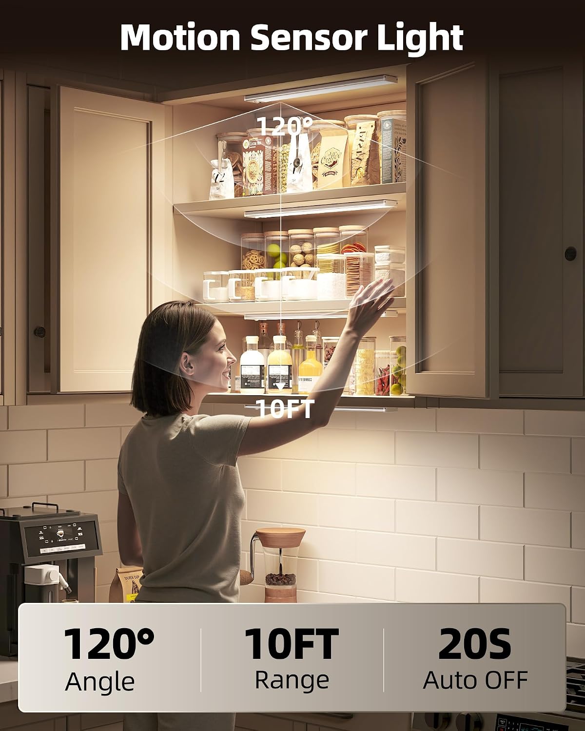 6Pack 16inch Under Cabinet Lighting, Rechargeable Motion Sensor Light Wireless Indoor, Dimmable 3 Color Temps Closet