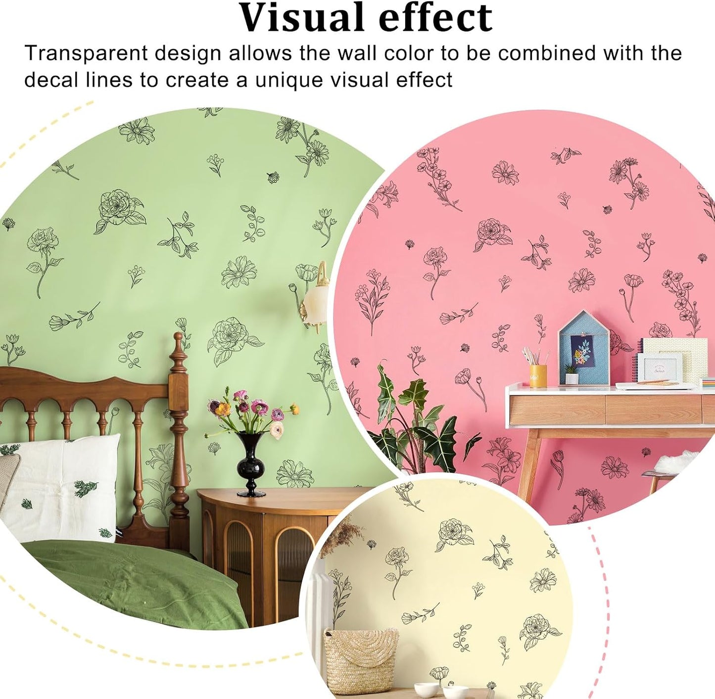 15 Sheets Garden Floral Wall Decals DIY Peel and Stick Wall Decal Self Adhesive / Black Sketch