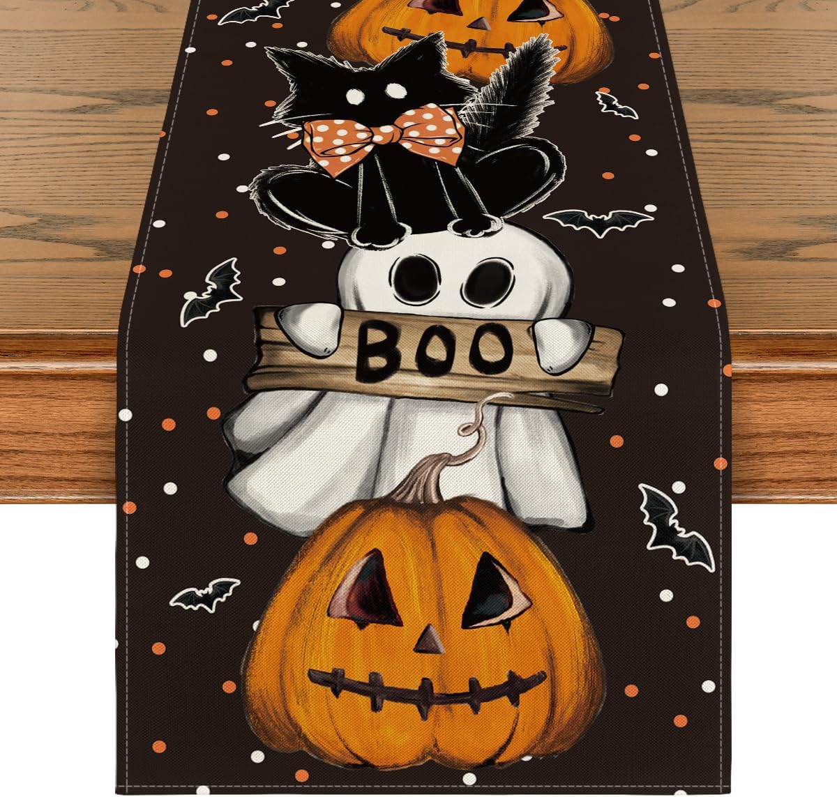 Halloween Table Runner Ghost Pumpkin Decorations Spider Web 13"x72"