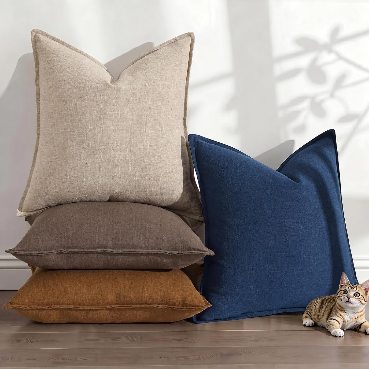 Fall Decorative Linen Throw Pillow Covers Neutral Pillow Covers / Blue / 18 x 18 / Set of 2