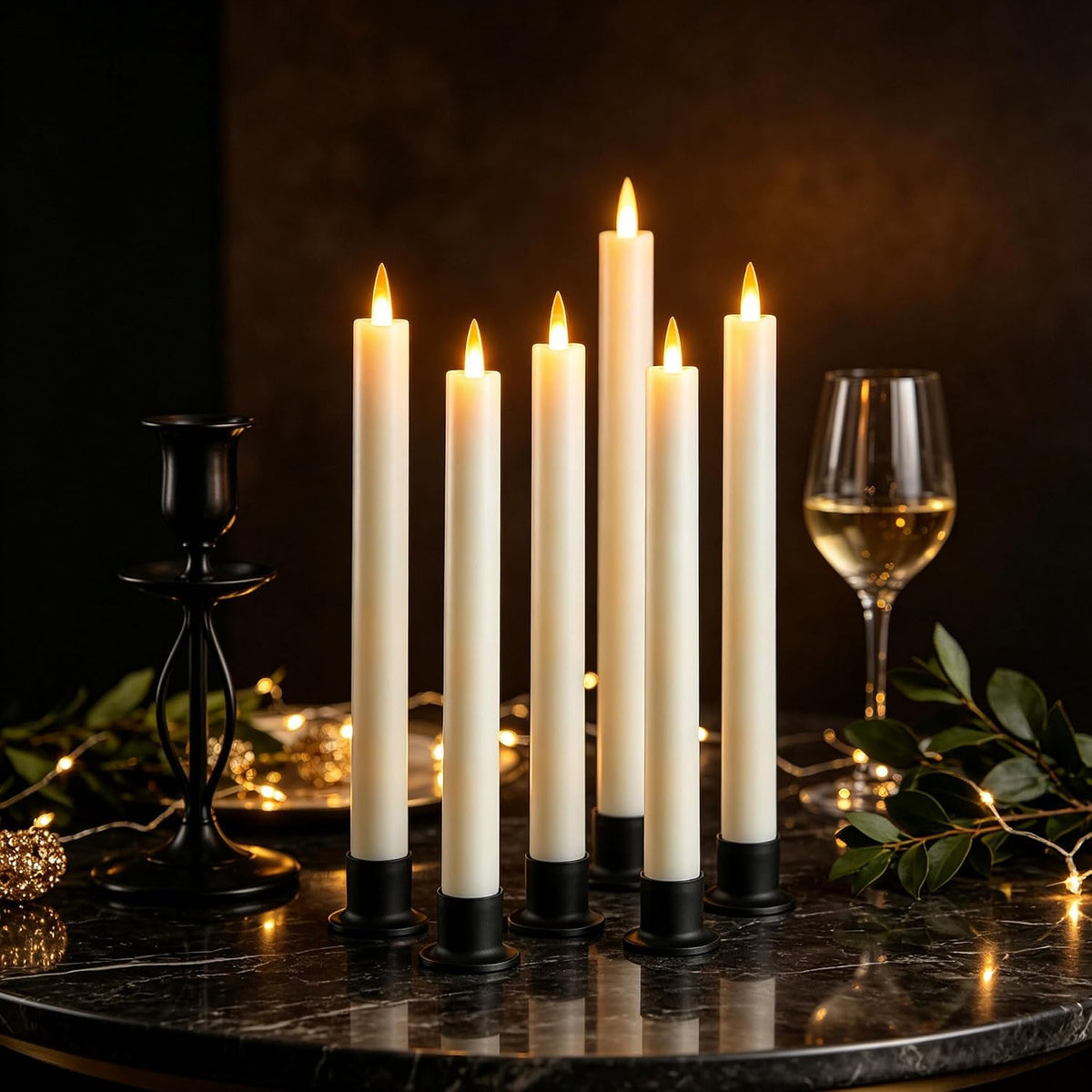 Da by 6 Flameless Window Candles with Remote Controller & Timer, LED Cone Stick Candle, Free 6 Black Bases, 9.6 Inch