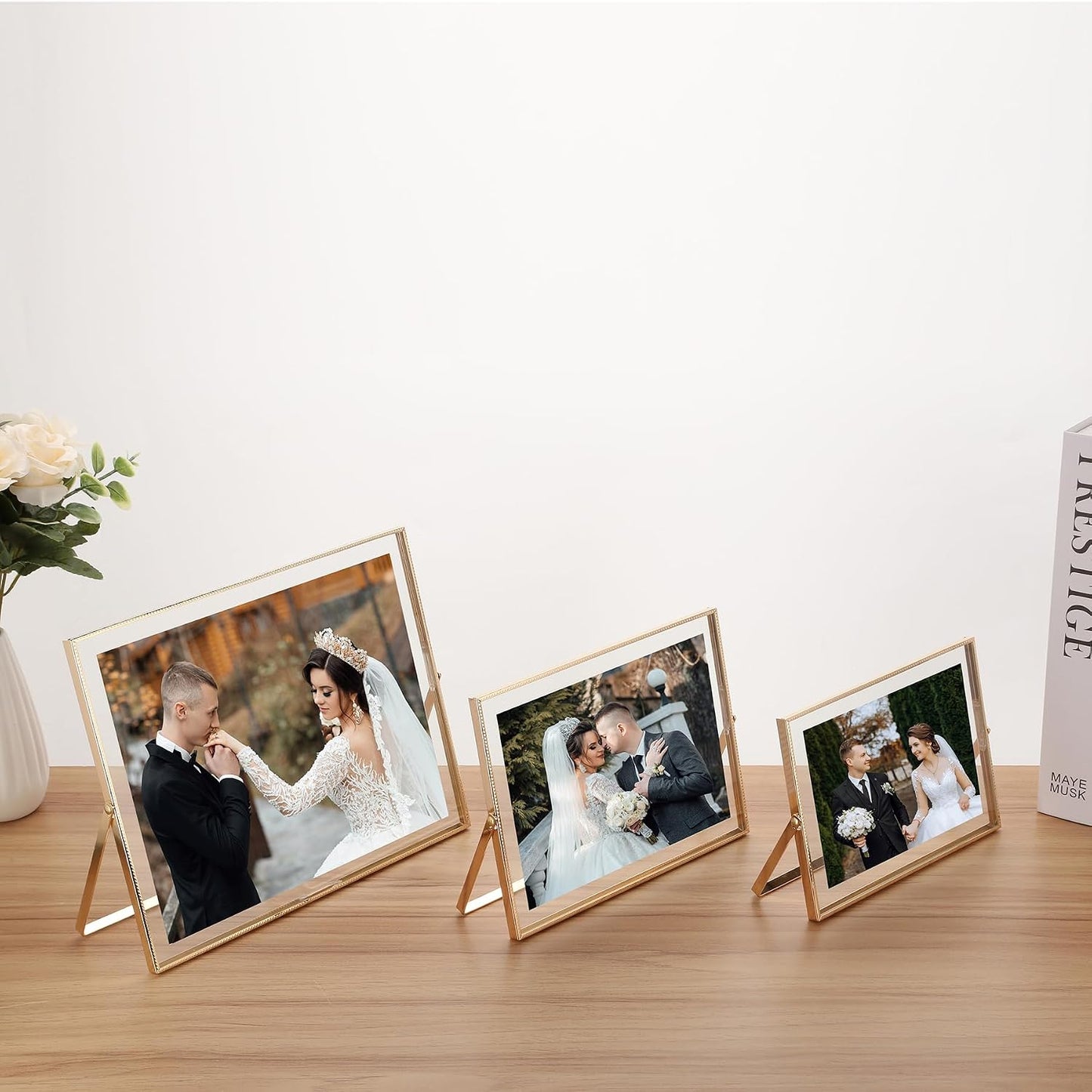 Gold Floating Picture Frame 8x10'' Set of 2(Horizontal), For Photo 9x7'', 8x6'', 7x5'',Tabletop Shelf Photo Frame,Home