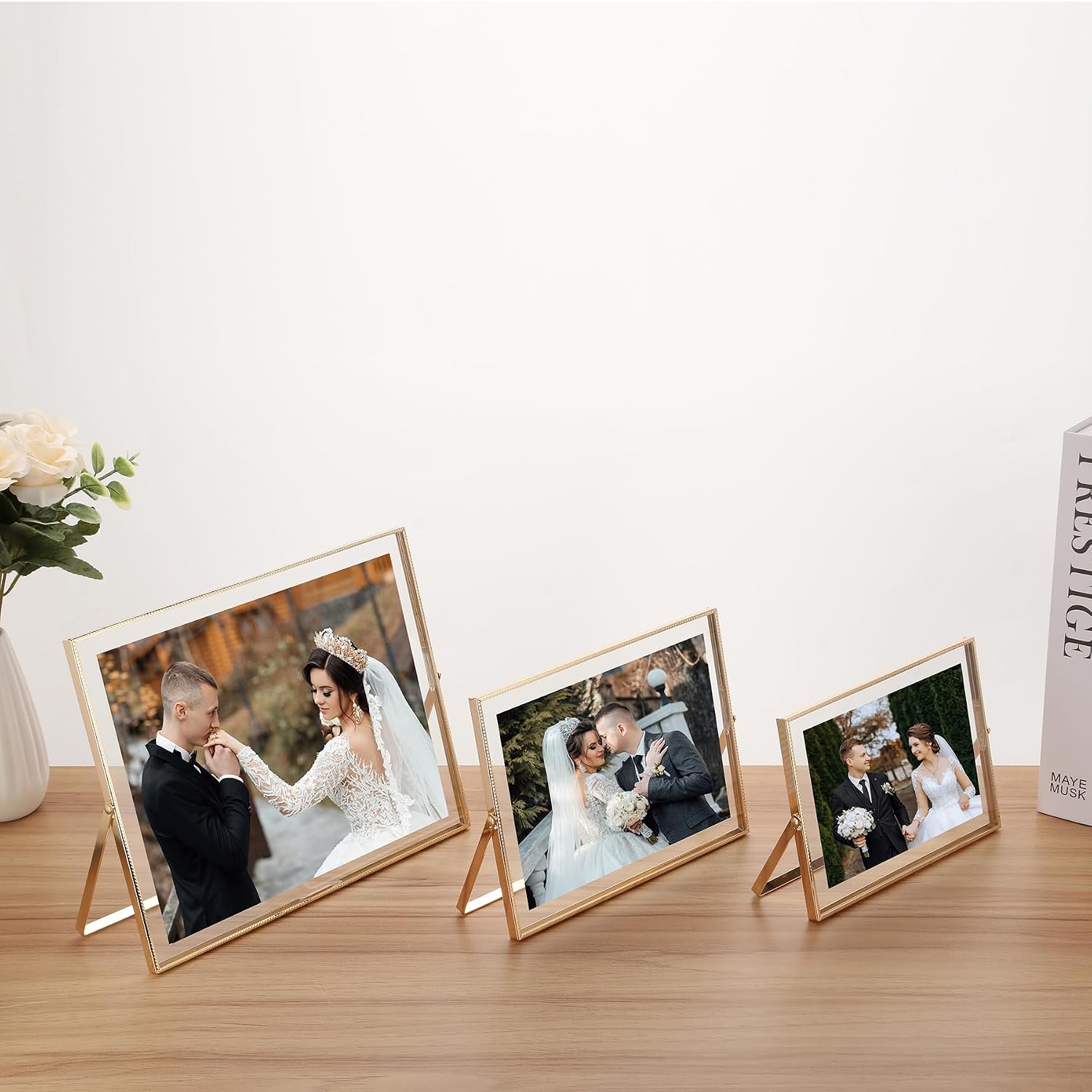 Gold Floating Picture Frame 8x10'' Set of 2(Horizontal), For Photo 9x7'', 8x6'', 7x5'',Tabletop Shelf Photo Frame,Home