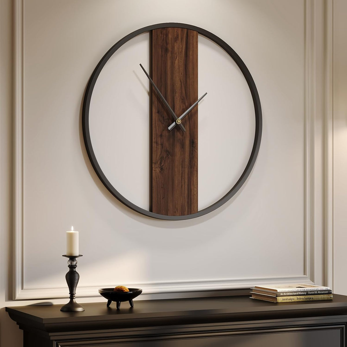 Cuspin 24 Inch Large Wall Clock Modern Rustic Walnut Dial Decorative Clock | battery operated, silent non ticking