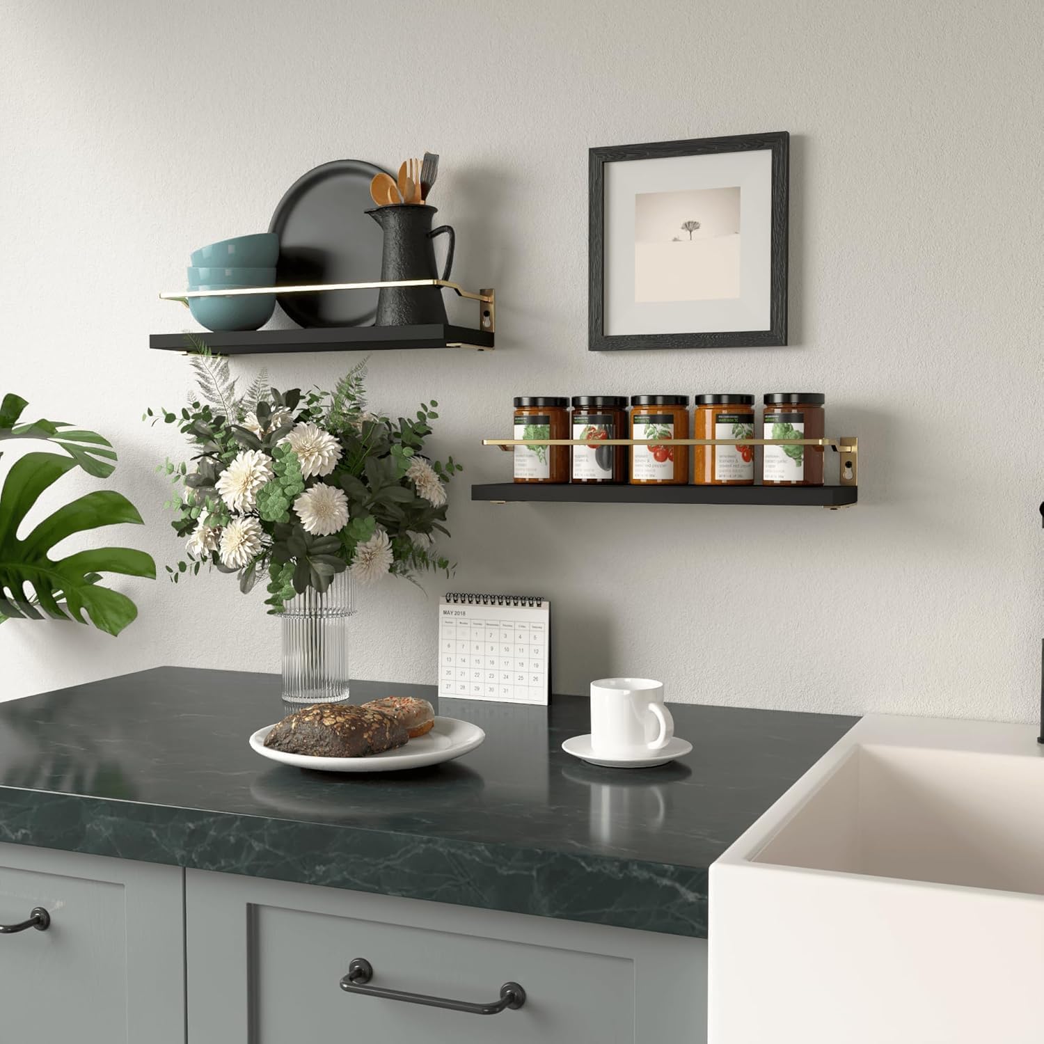 RICHER HOUSE Floating Shelves Bathroom, Small Wall Shelf Over Toilet 2 Set | Wall Mounted Shelves Decor for Bathroom