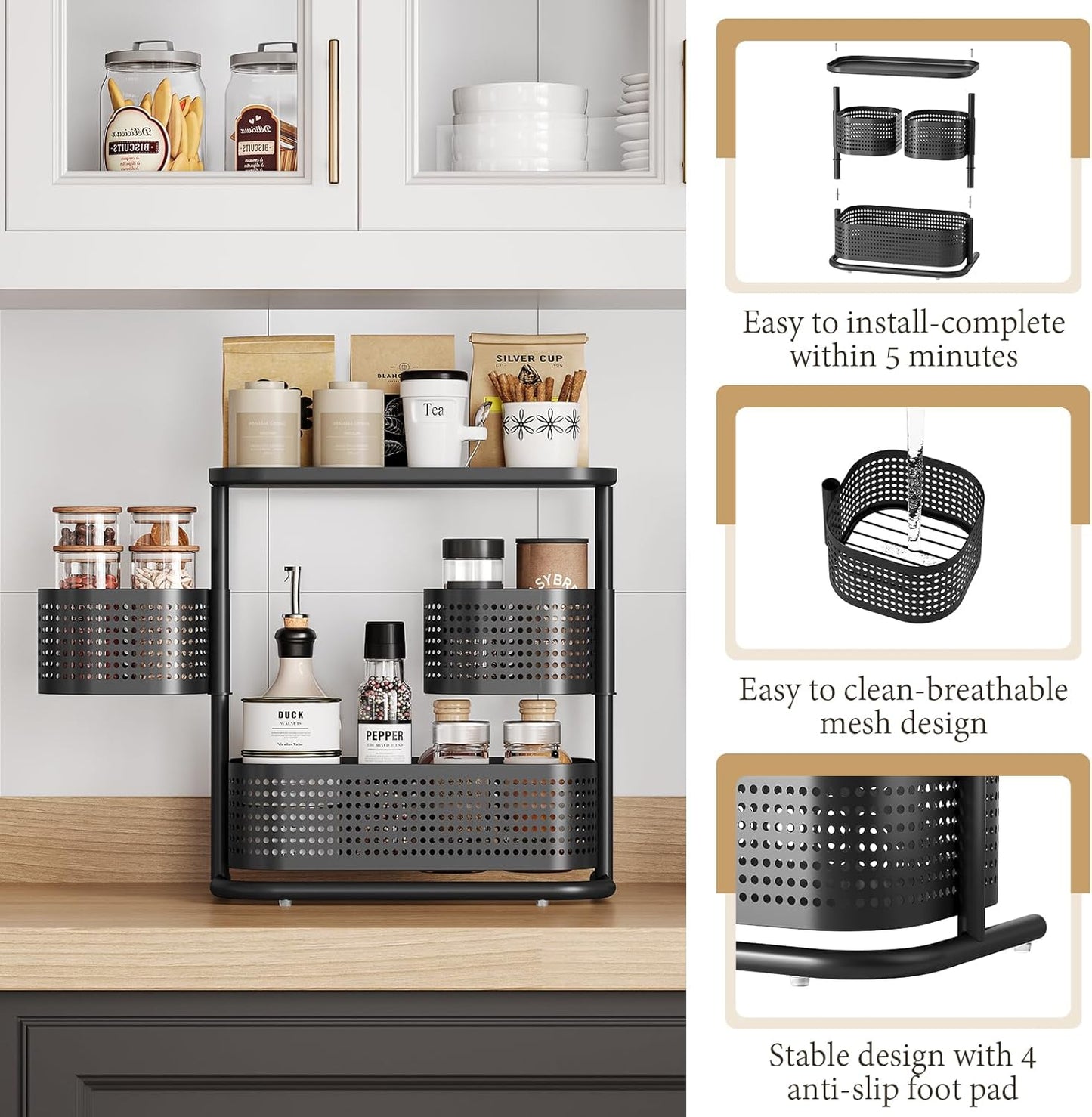 KINGRACK Metal Bathroom Counter Organizer，Rotating Countertop Storage Shelf | 3 Tier, Cosmetic Holder for Skincare &