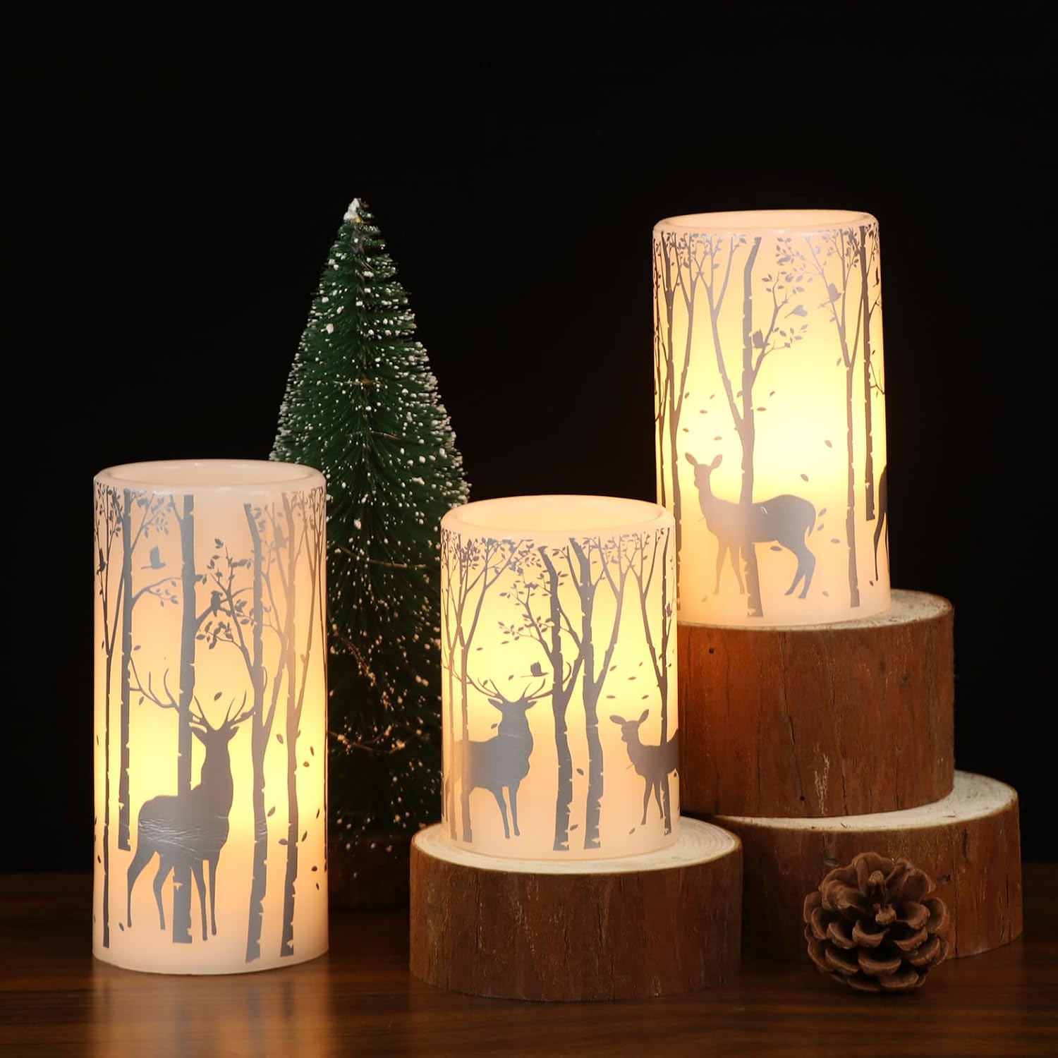 Silver Deer Flameless Candles Battery Operated with 6 Hour Timer | LED Pillar Candles Flickering, Real Wax Warm Light