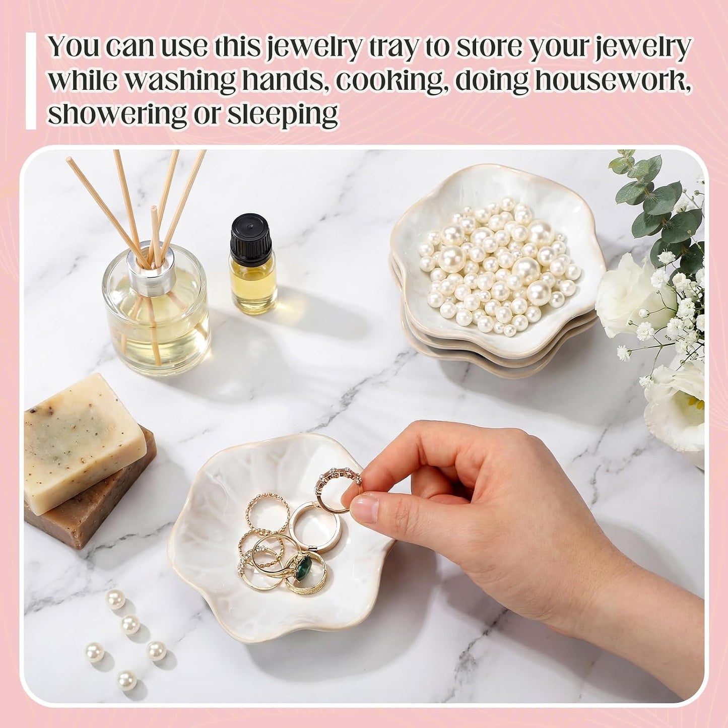 Small Jewelry Dish Trinket Holder Tray for Rings Earrings Key Bowl / White / Ceramic / Set of 4