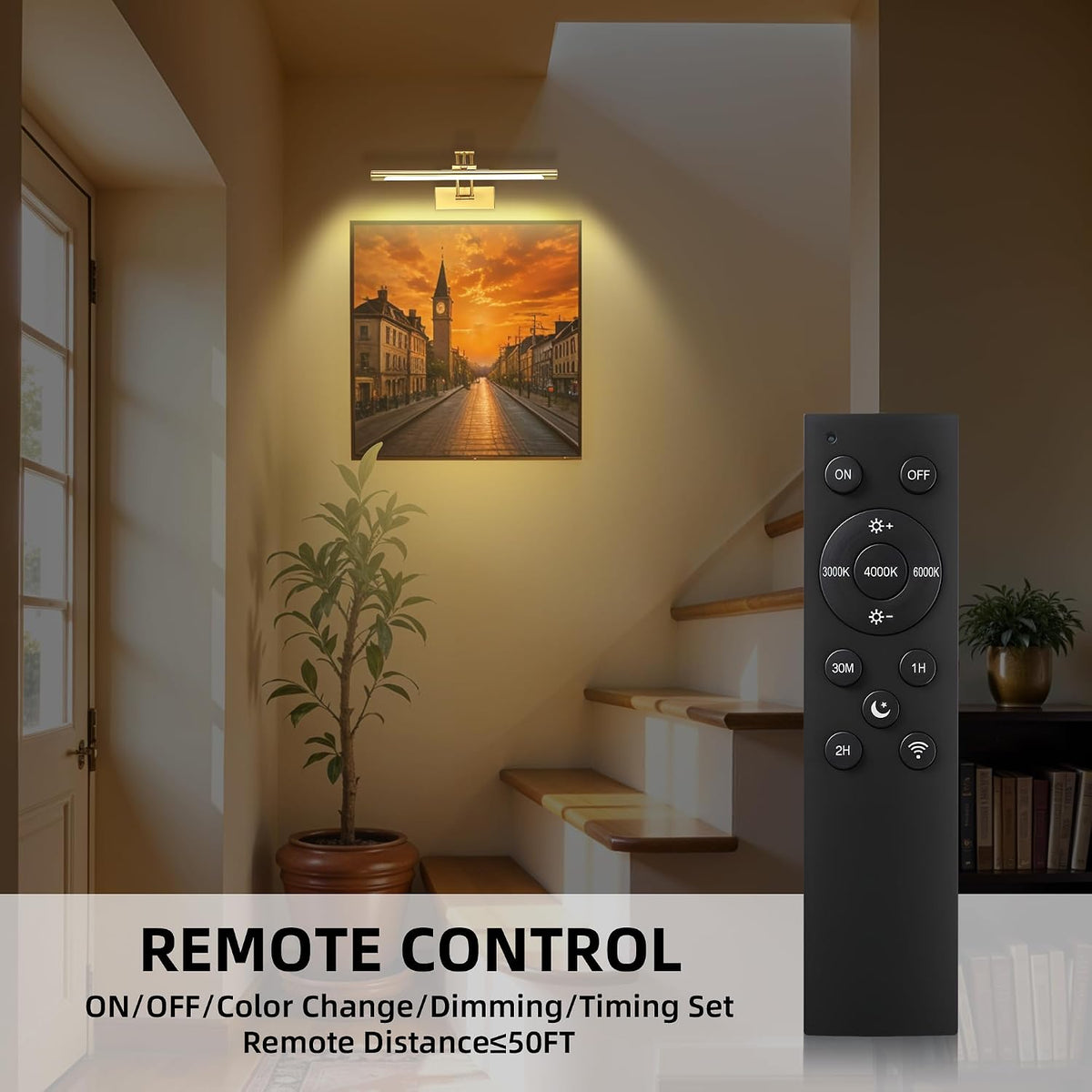 16" Picture Lights for Wall, 8000mAh Rechargeable Wireless Remote | Battery Operated Art Light 3000K/4000K/6000K