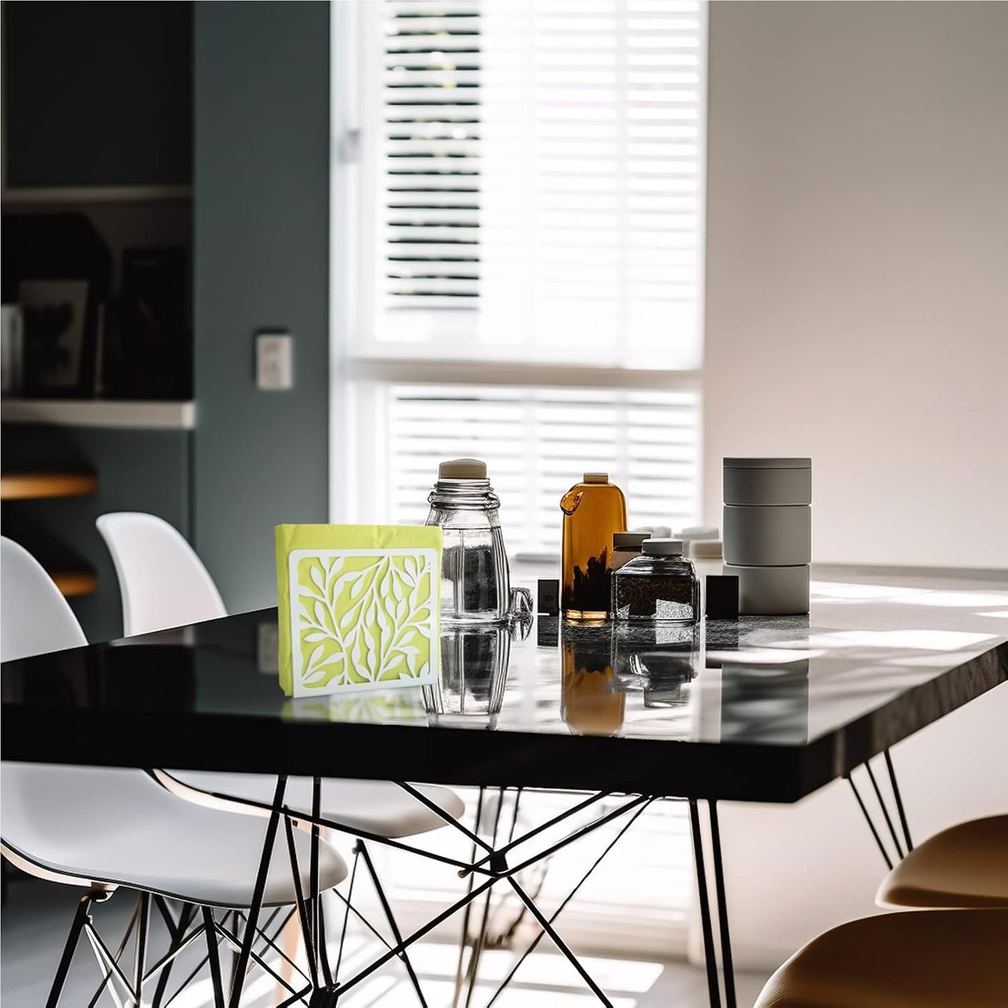Metal Modern Leaves Silhouette Tabletop Napkin Holder / White
