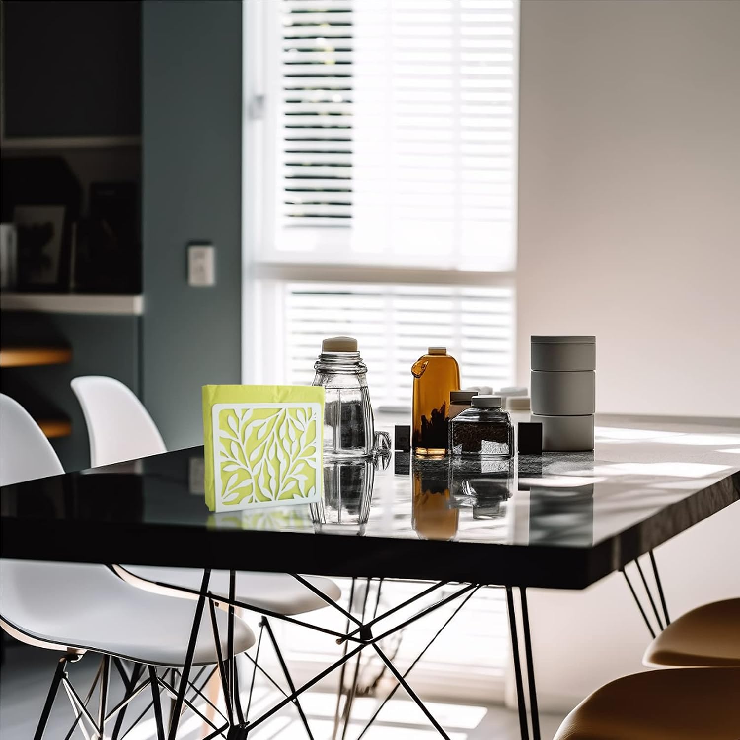 Metal Modern Leaves Silhouette Tabletop Napkin Holder / White