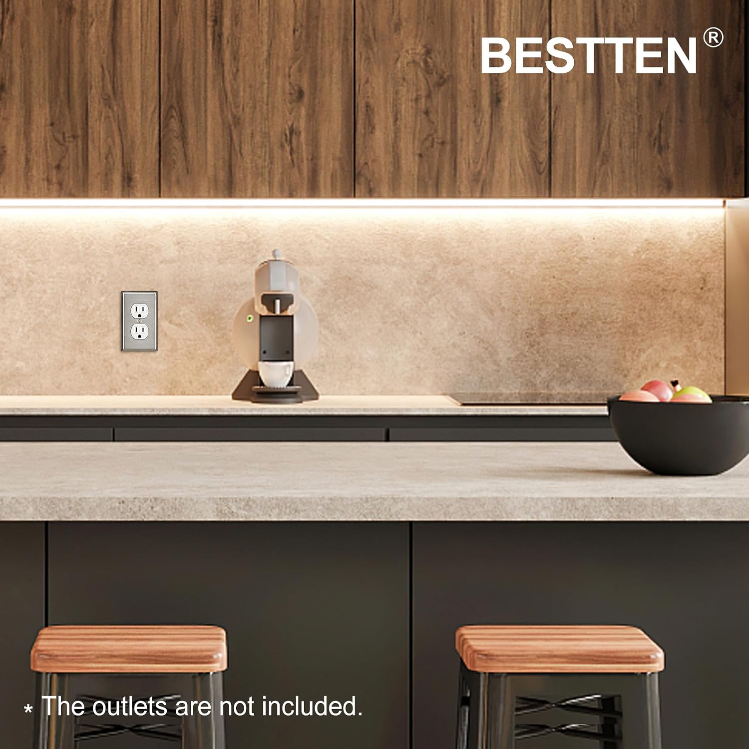 BESTTEN 30 Bulk 1-Gang Duplex Receptacle Metal Wall Plate, Brushed Finish | with Protective Film, Corrosion-Resistant