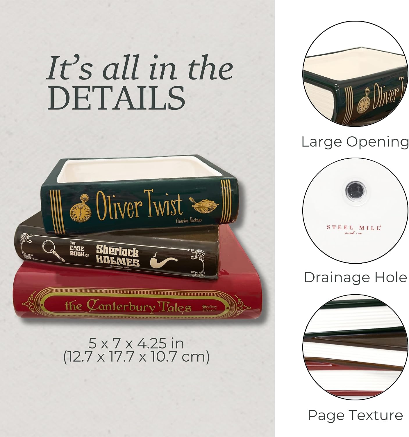 Ceramic Planter / Steel Mill & Co Original Small Book-Shaped Decorative Planter