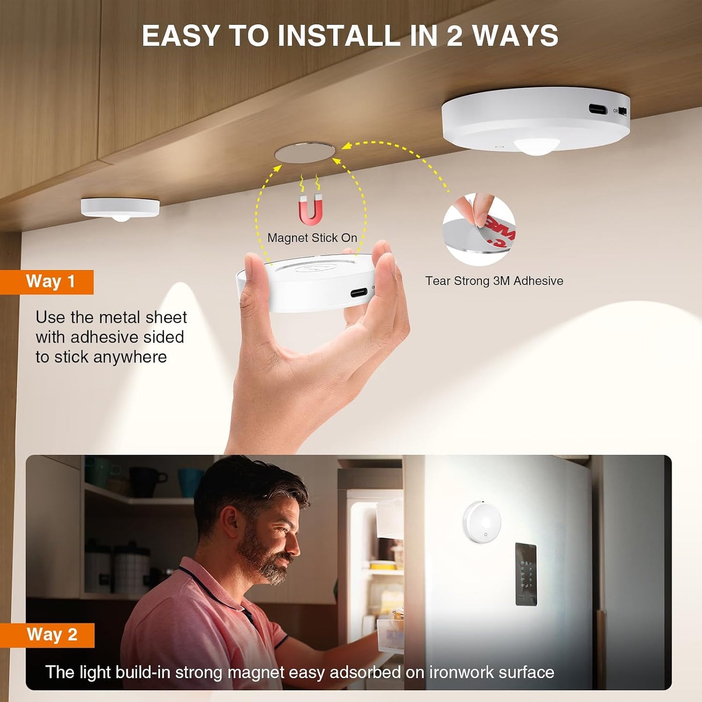 Puck Lights with Remote Control Rechargeable,Wireless Under Cabinet Lighting,2000mAh Battery Operated Tap Push Touch