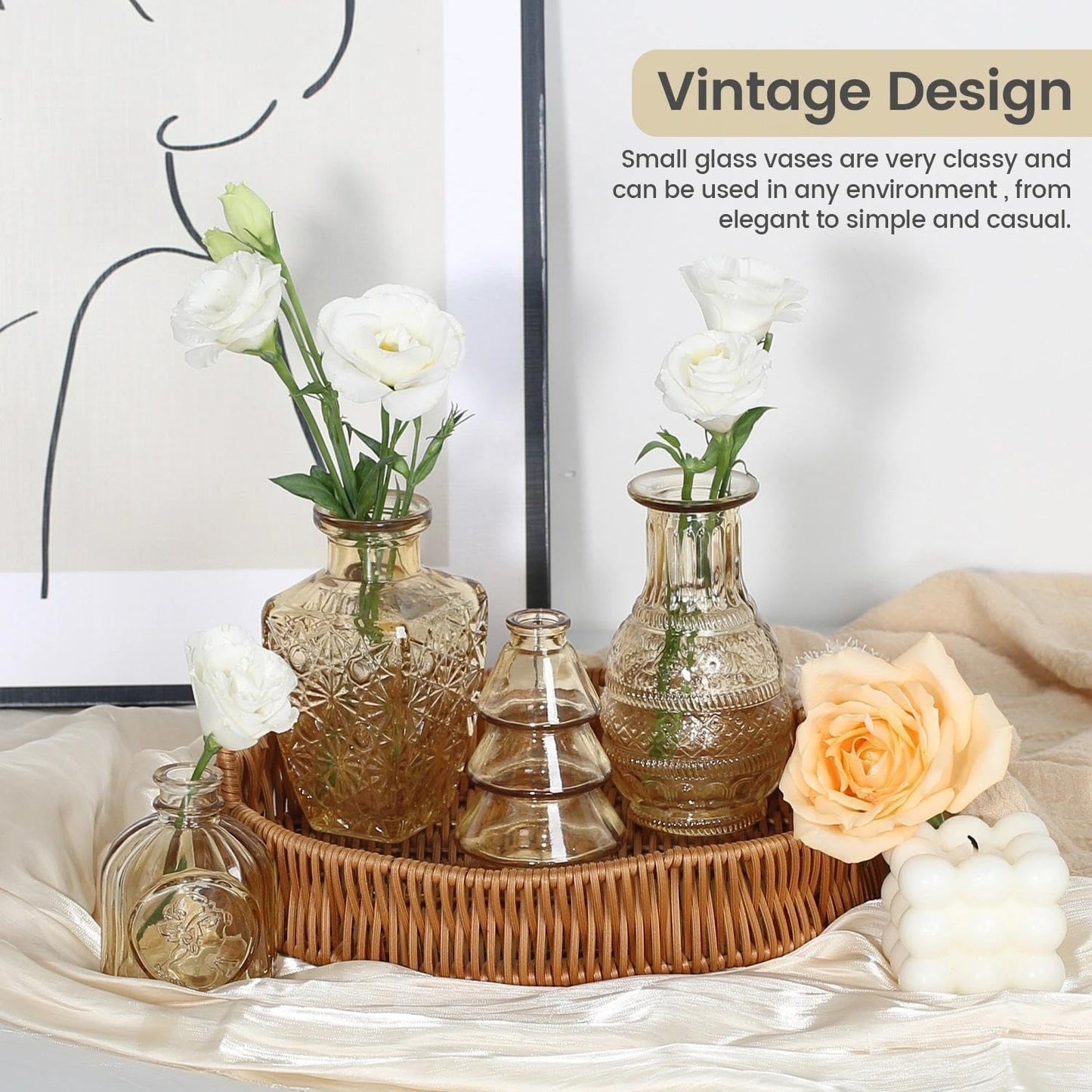 Clear Bud Vases for Flowers / Gold / Set of 12