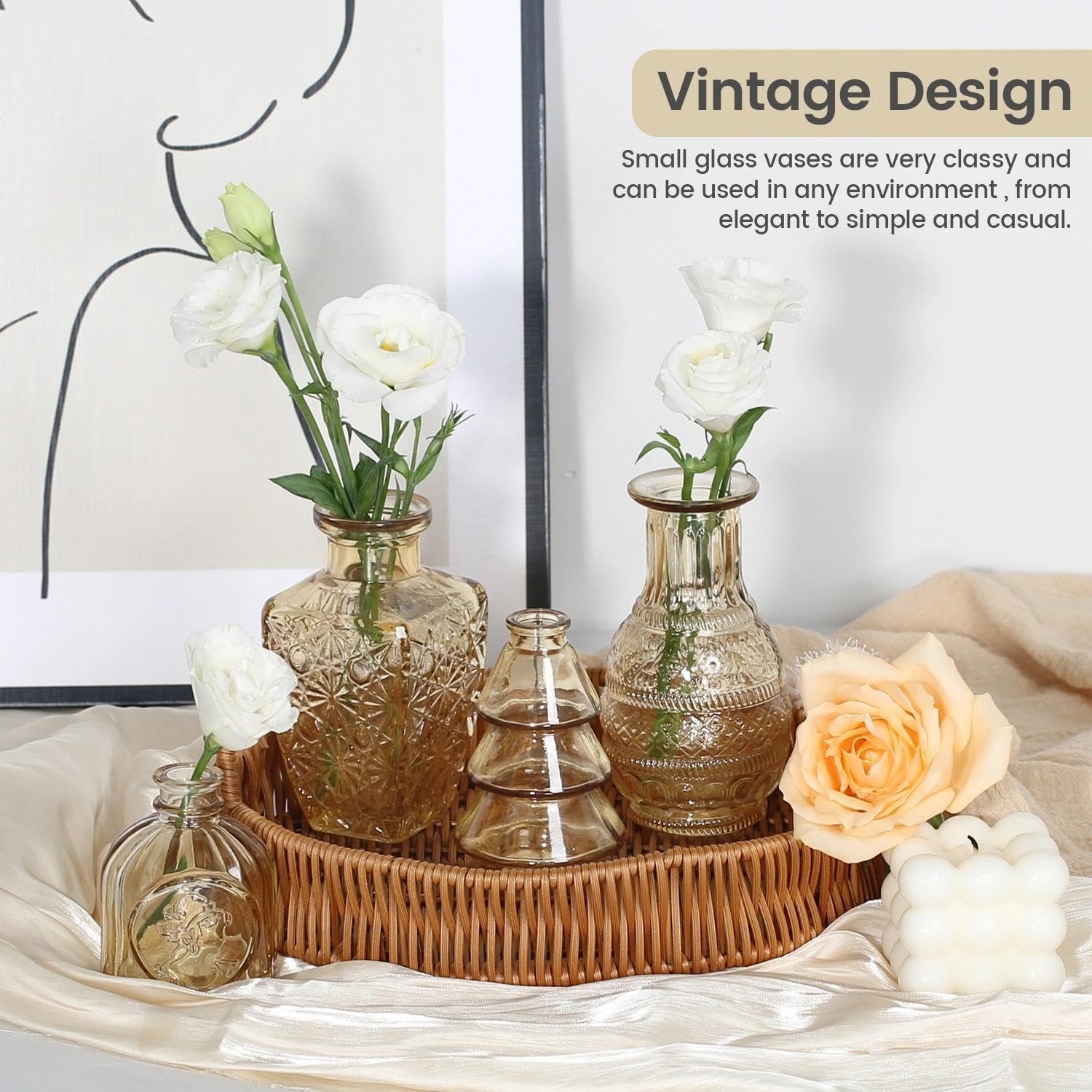 Clear Bud Vases for Flowers / Gold / Set of 12
